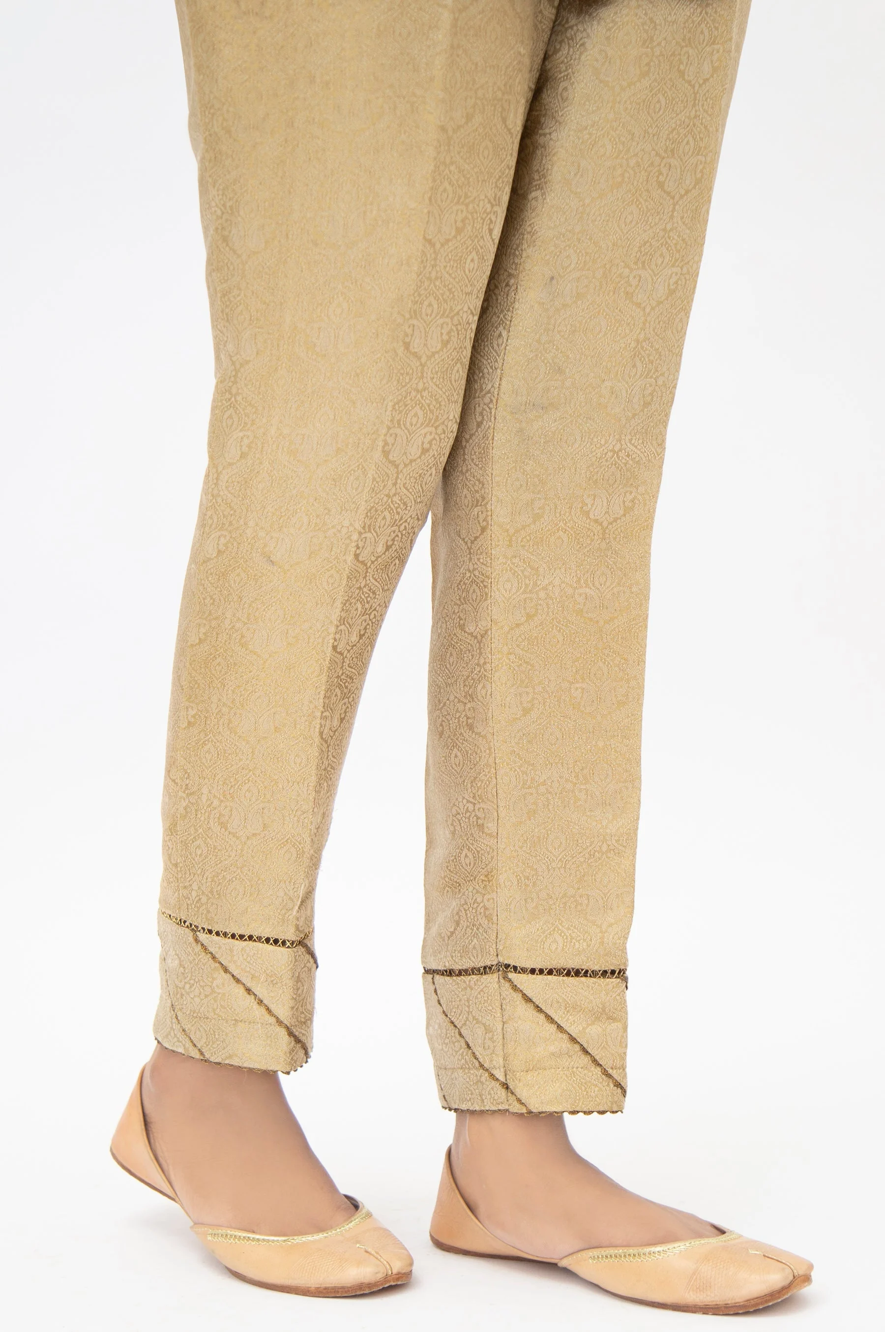 Embellished Jamawar Cigarette Pants - Gold (FACTORY E-OUTLET) - Image 2