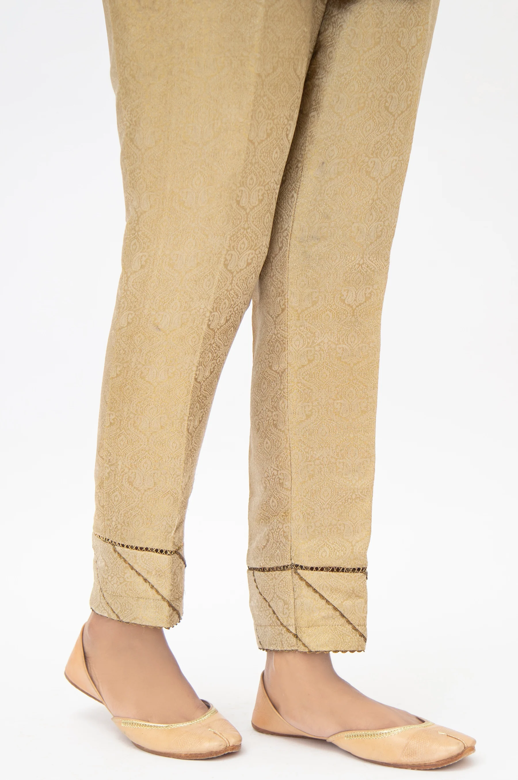 Embellished Jamawar Cigarette Pants - Gold - Image 2