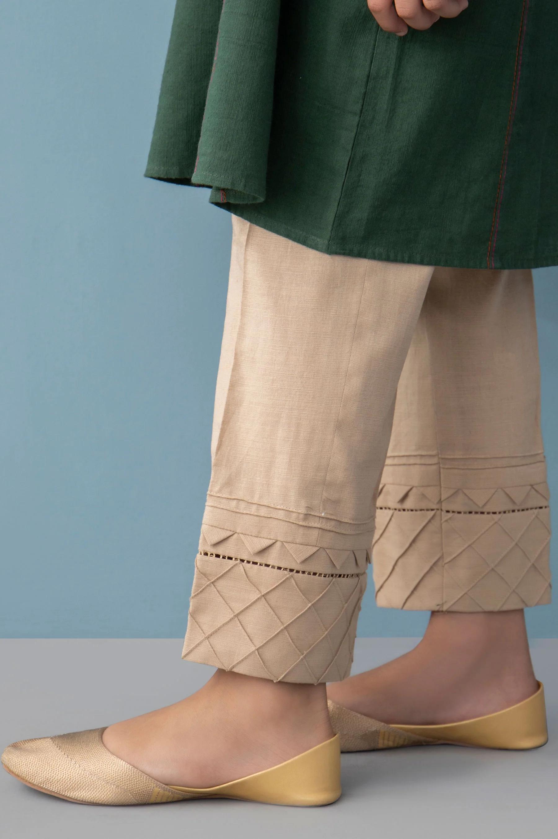 Embellished Khaddar Junior Pant - Beige - Image 2