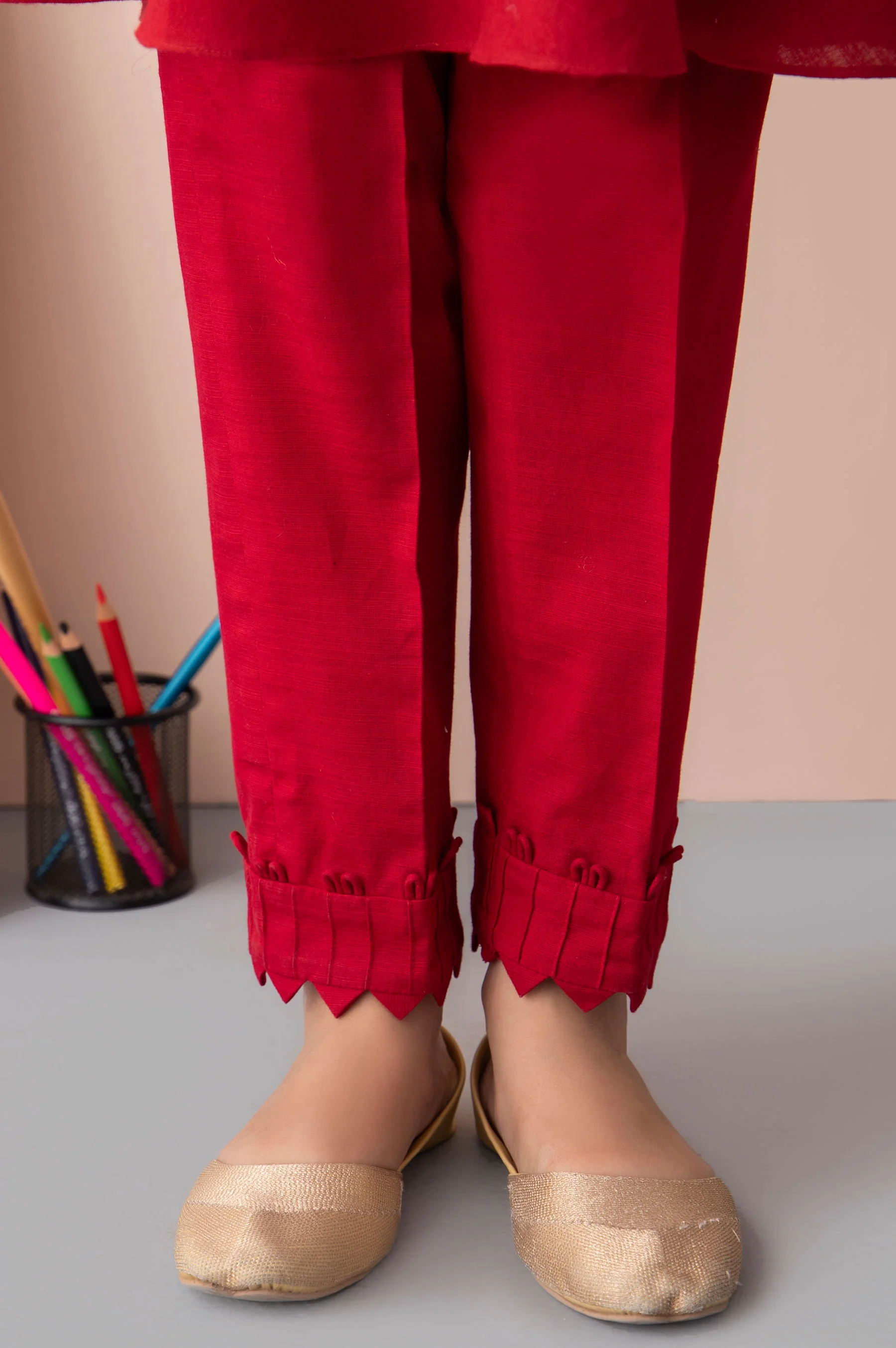Embellished Khaddar Junior Pant - Cranberry Red - Image 2