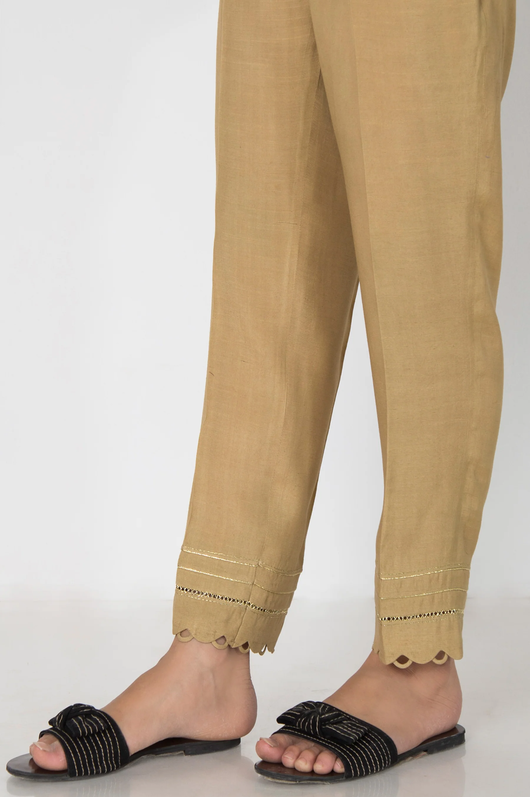 Embellished Raw Silk Cigarette Pants  - Gold - Image 2