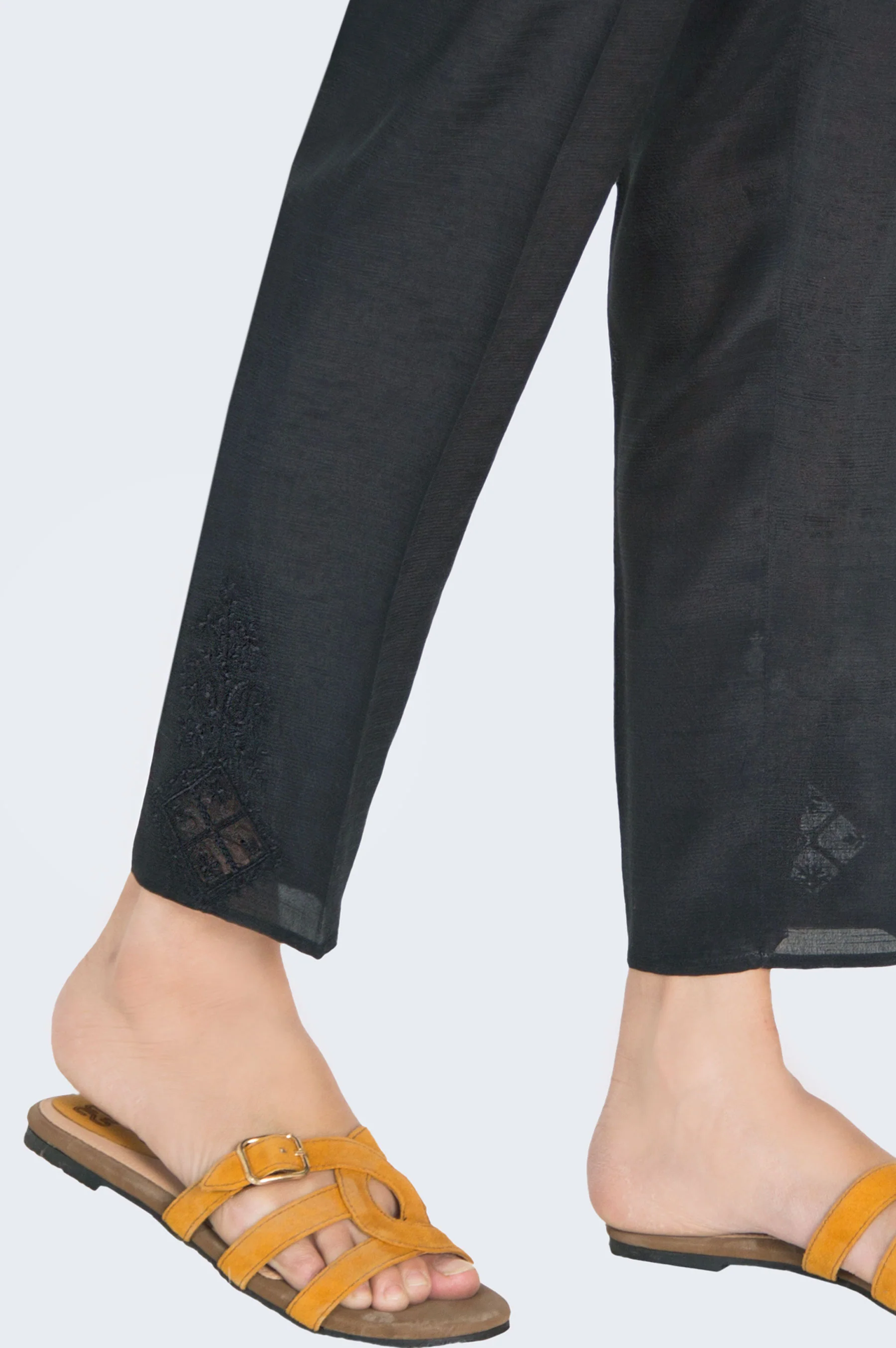 Embellished Raw Silk Cigarette Pants  - Black - Image 3