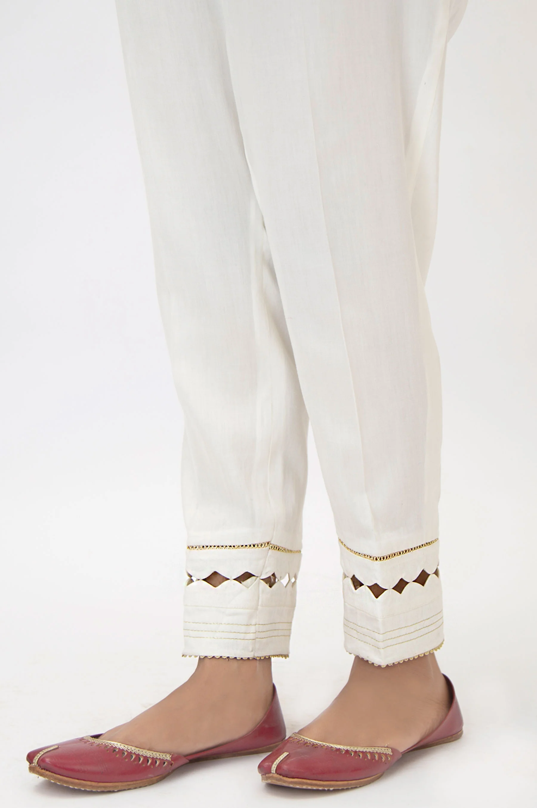 Embellished Cotton Satin Cigarette Pants - White - Image 2