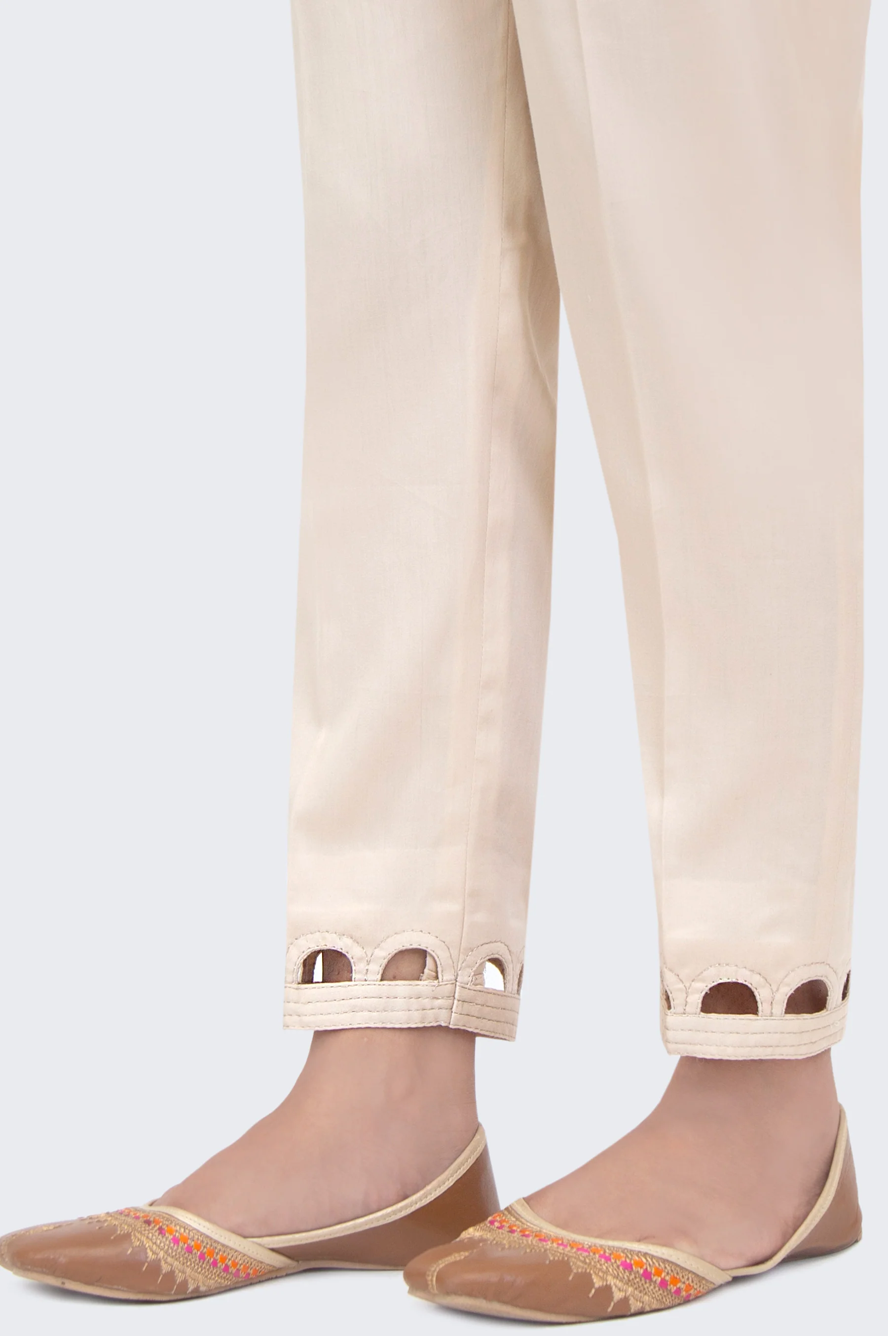 Embellished Cotton Satin Cigarette Pants - Beige - Image 2