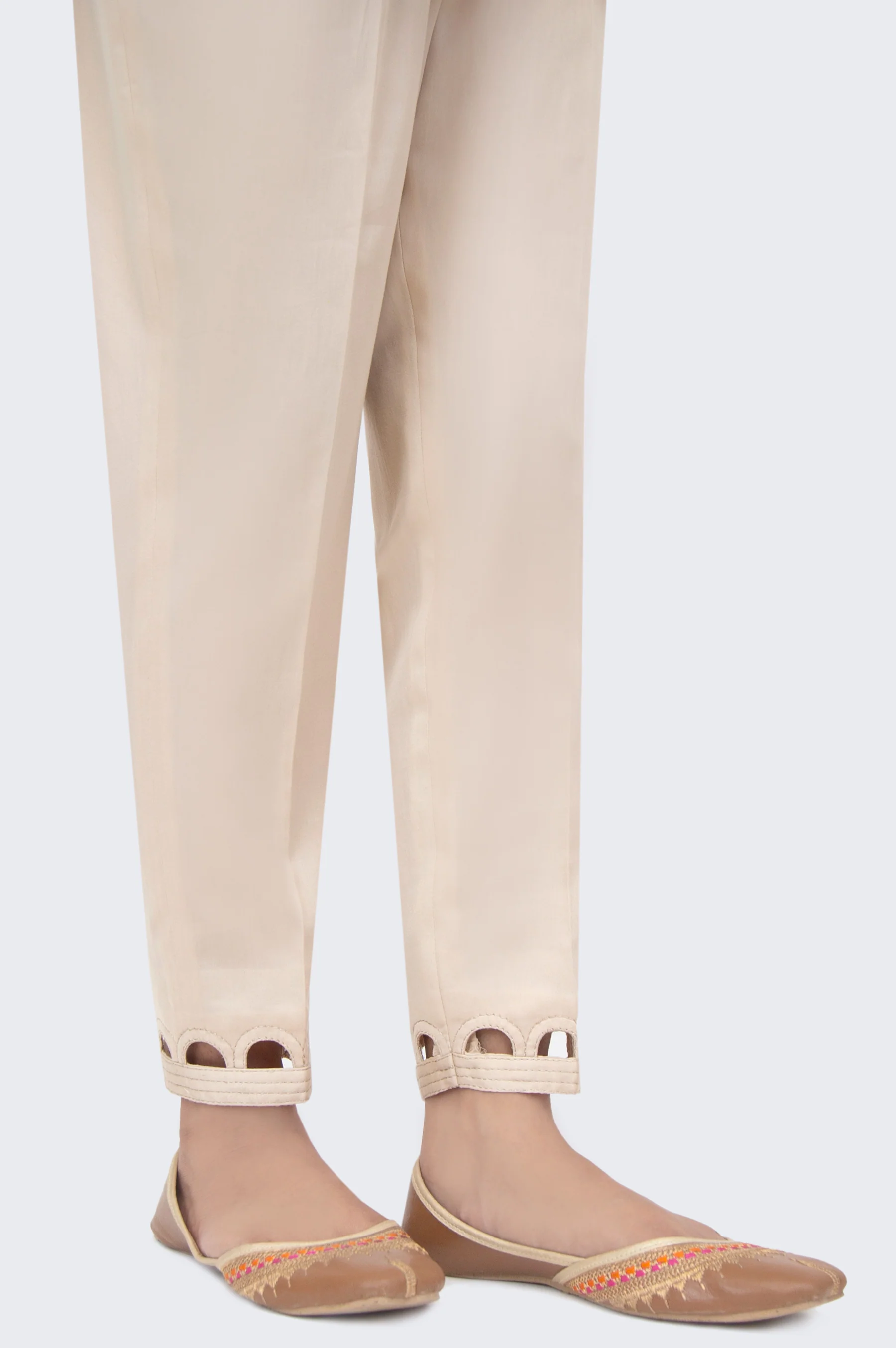 Embellished Cotton Satin Cigarette Pants - Beige - Image 3