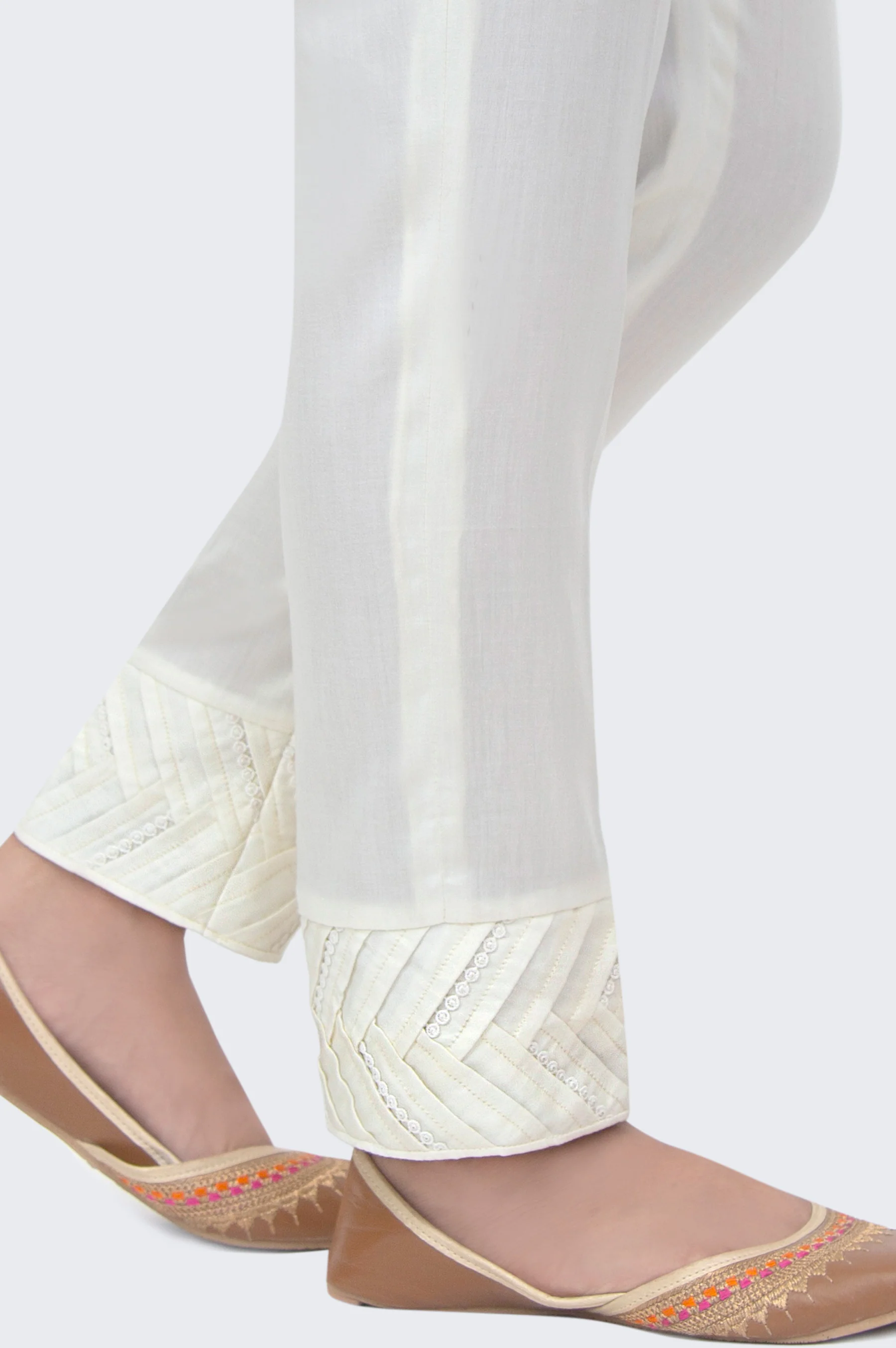 Embellished Cotton Satin Cigarette Pants - White - Image 2