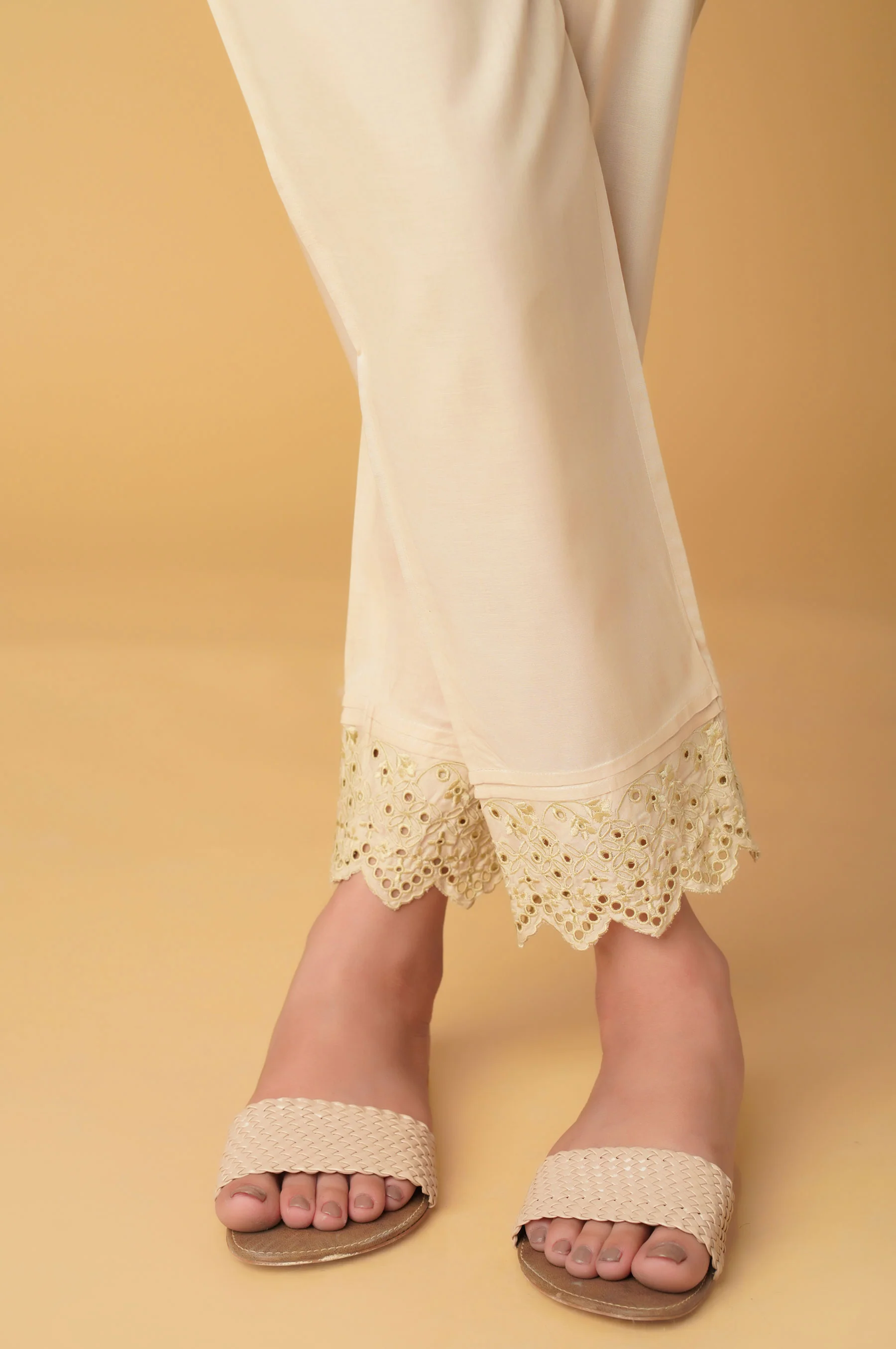 Emboirdered Cambric Cigarette Pant - Beige - Image 3