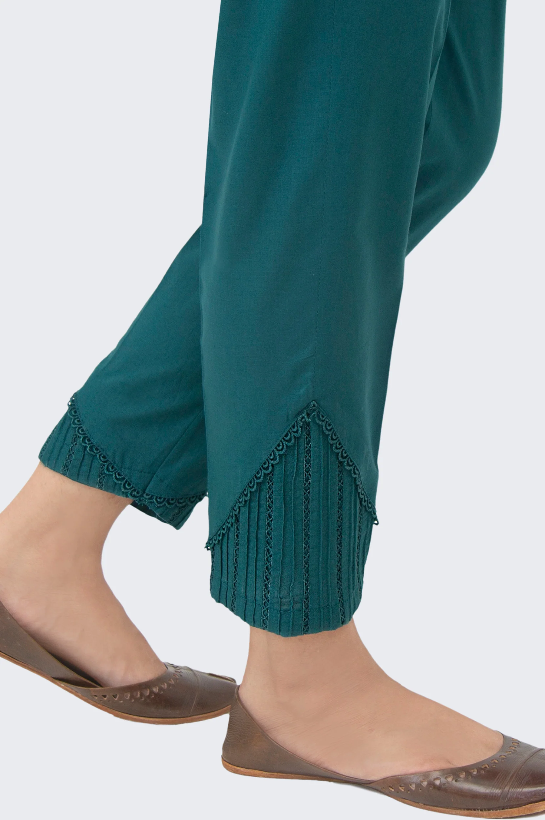 Embrellished Cambric Cigarette Pants - Teal - Image 3