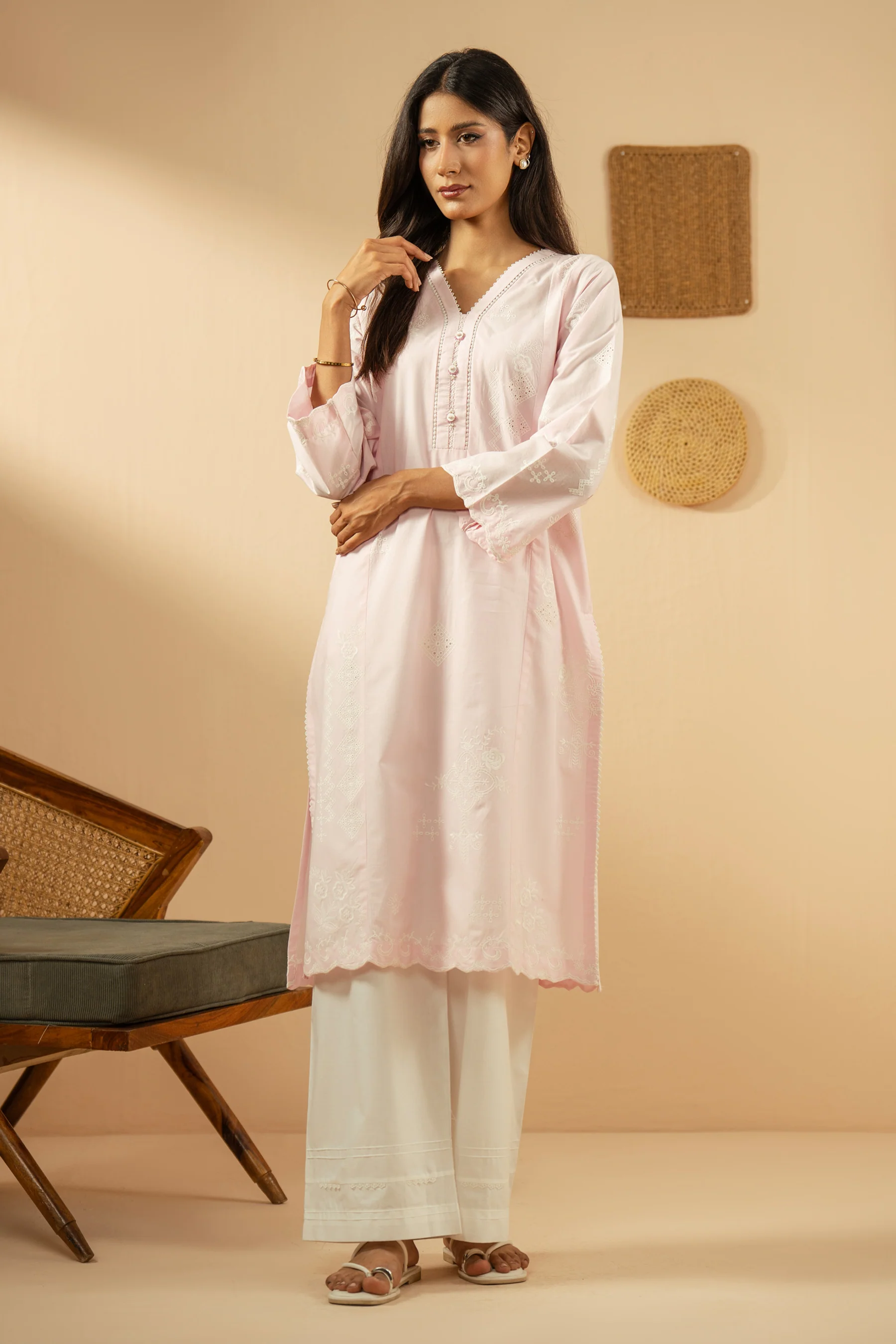 EMBROIDERED CAMBRIC CHIKANKARI STITCHED TOP - Image 4
