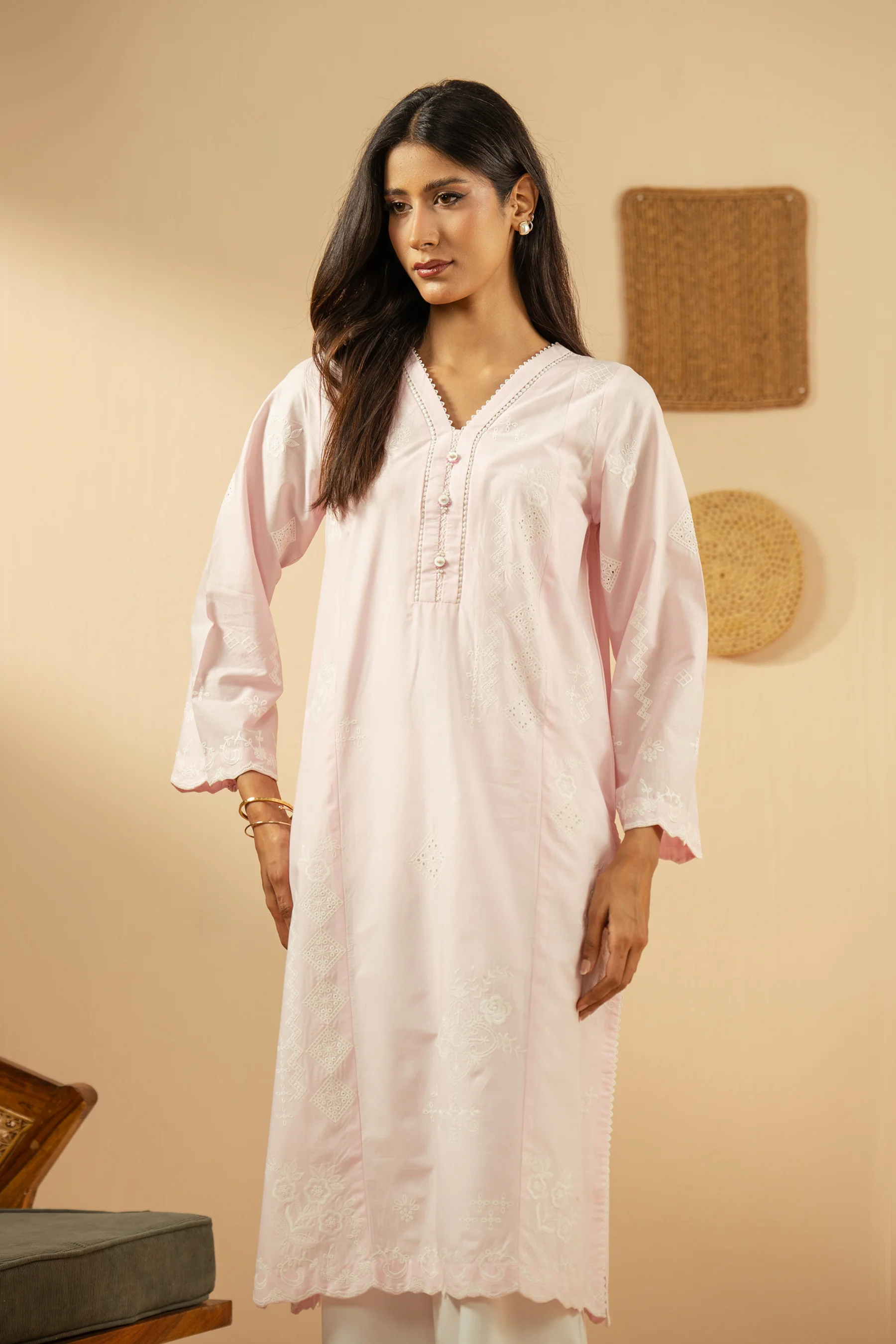 EMBROIDERED CAMBRIC CHIKANKARI STITCHED TOP - Image 5
