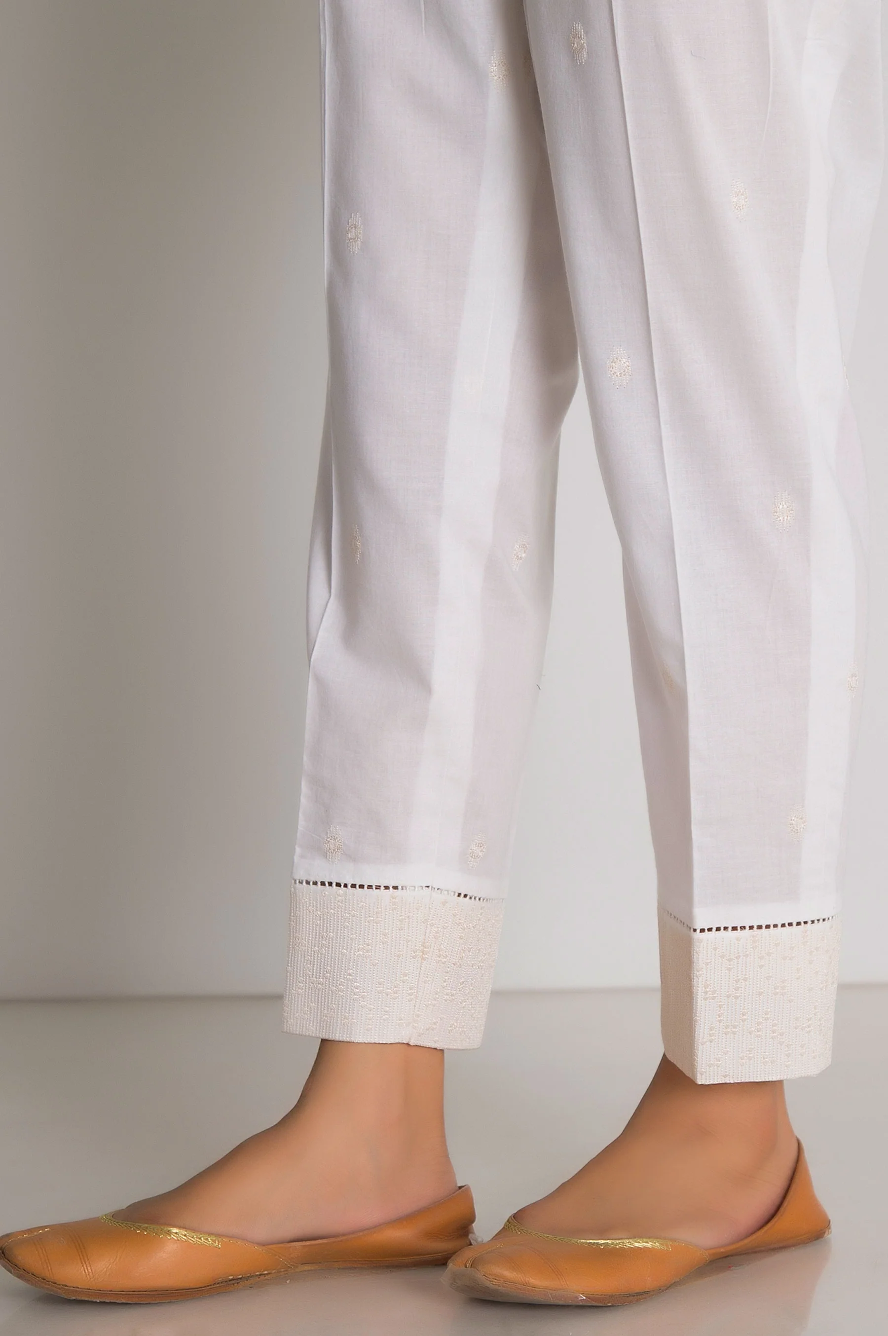 Embroidered Cambric Cigarette Pant - White - Image 3