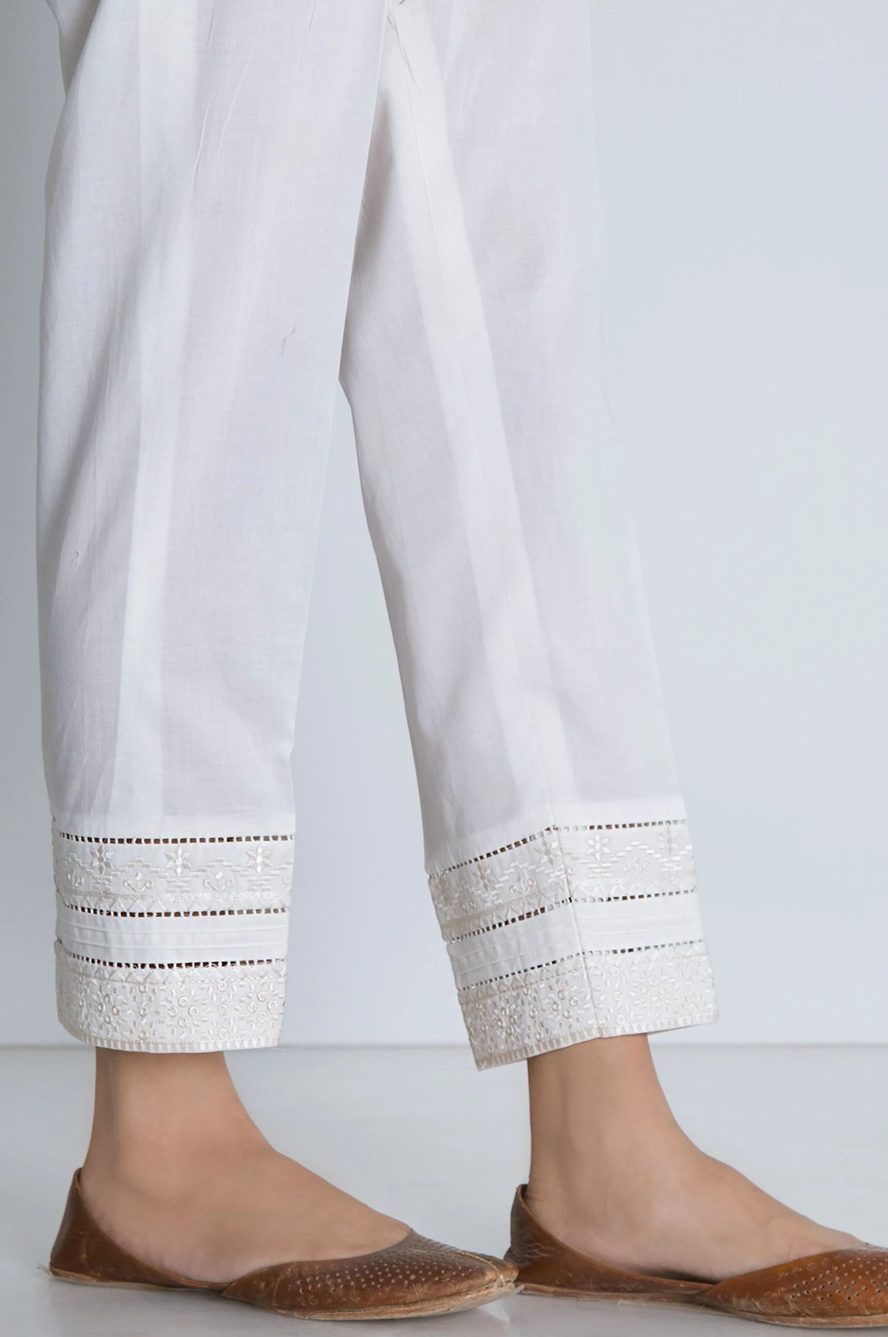 Embroidered Cambric Cigarette Pant - Off White - Image 3