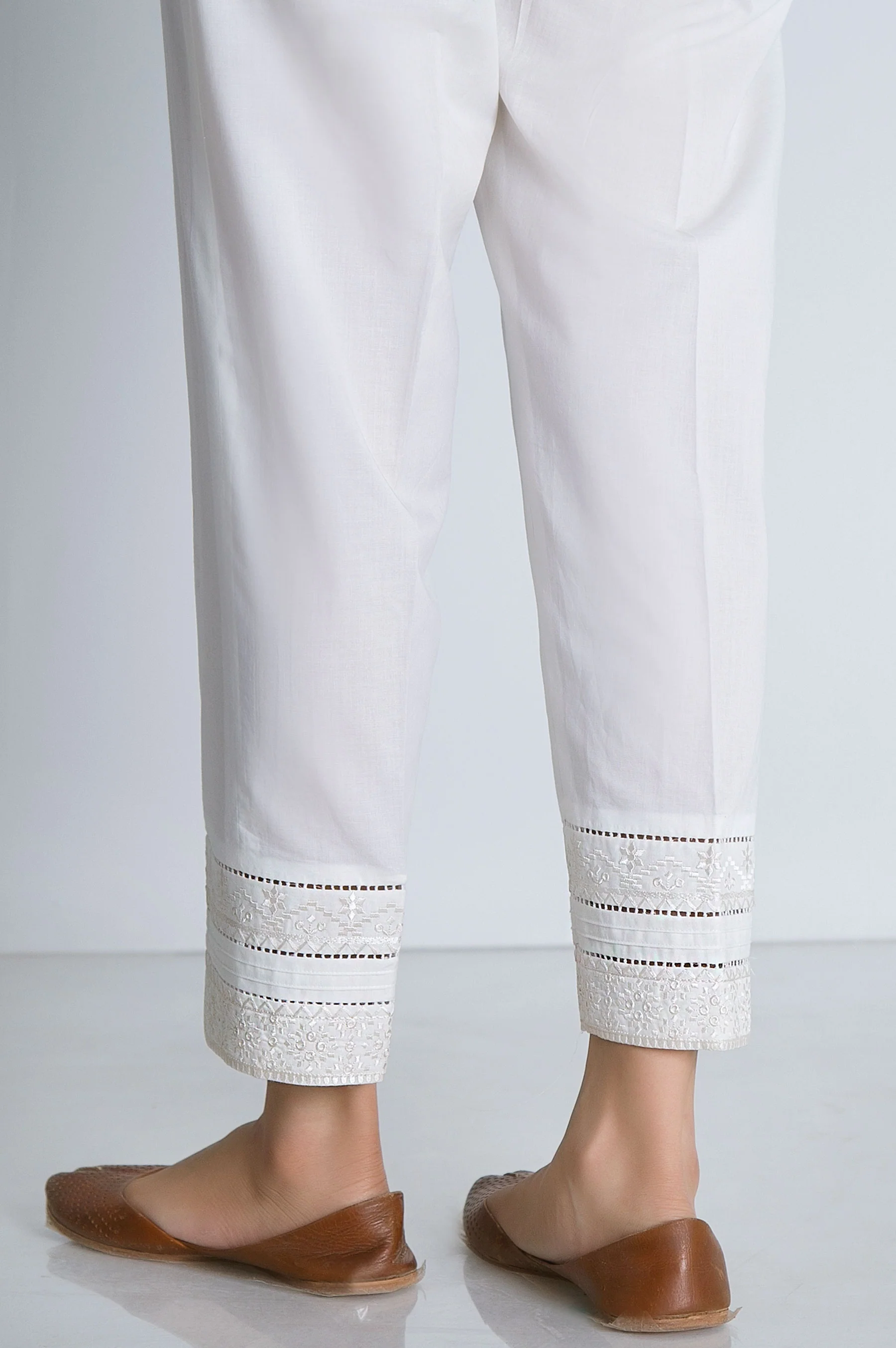 Embroidered Cambric Cigarette Pant - Off White - Image 4