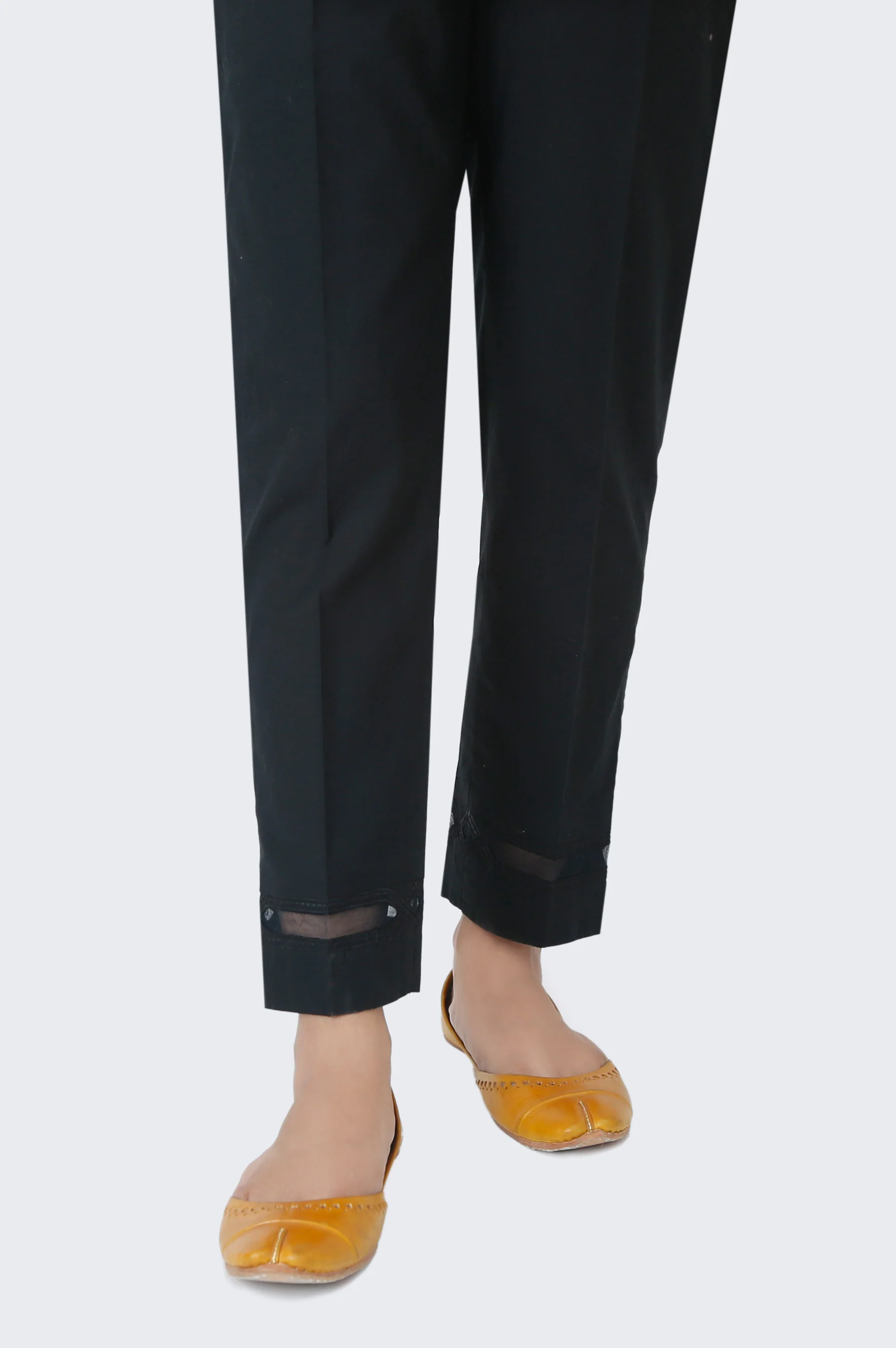 Embroidered Cambric Cigarette Pants - Black