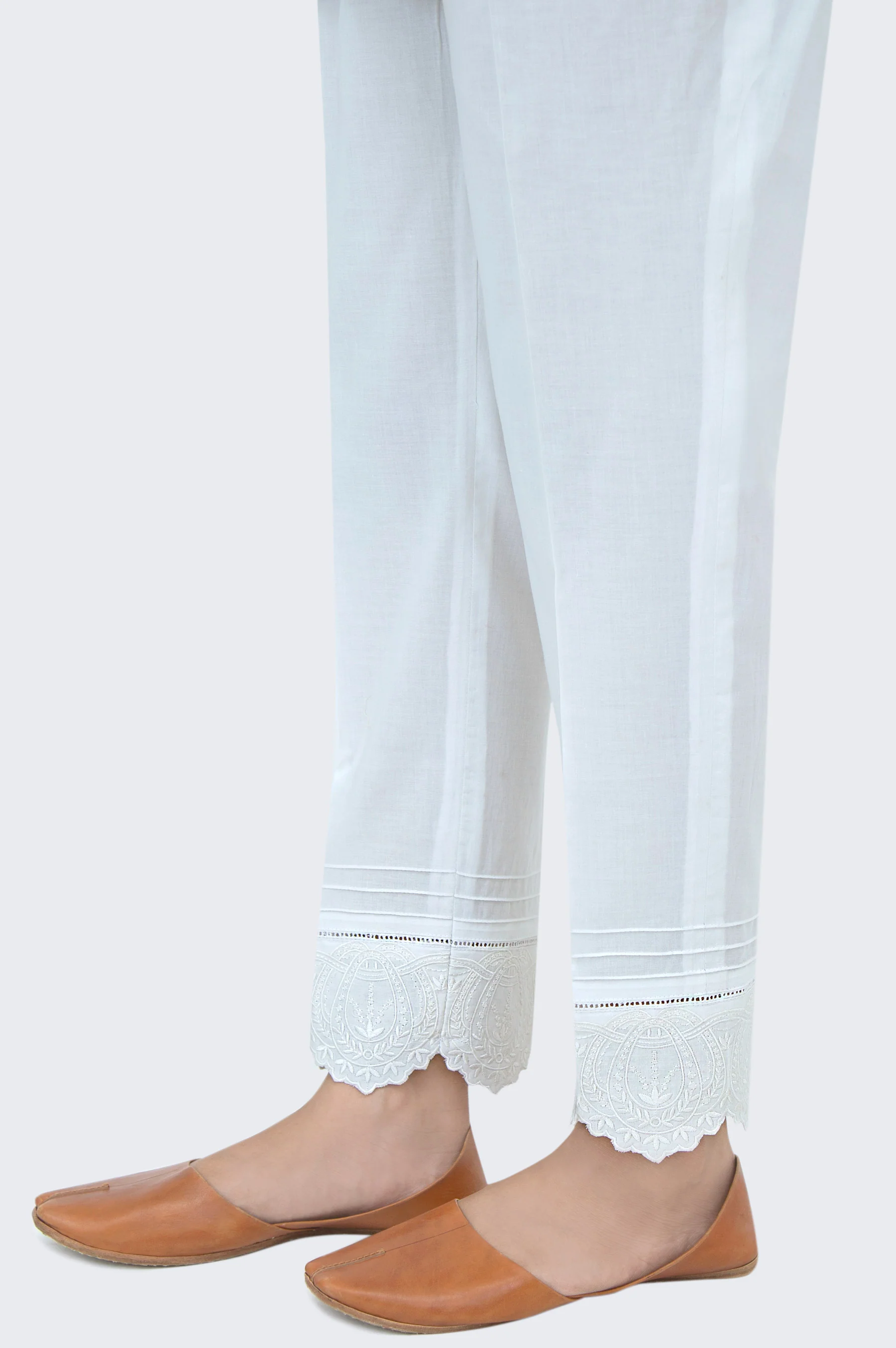 Embroidered Cambric Cigarette Pants - White - Image 2