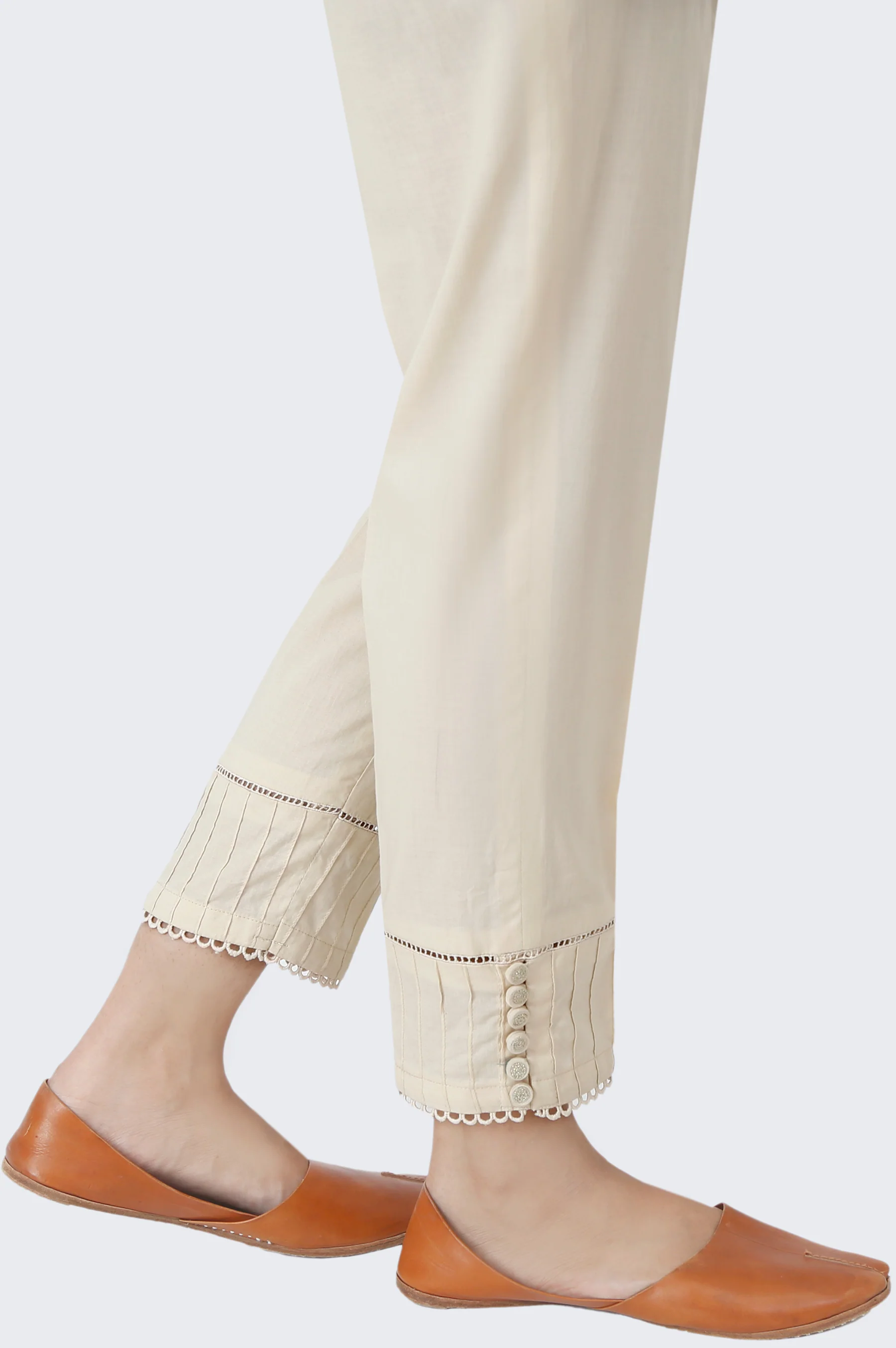 Embroidered Cambric Cigarette Pants - Beige - Image 2