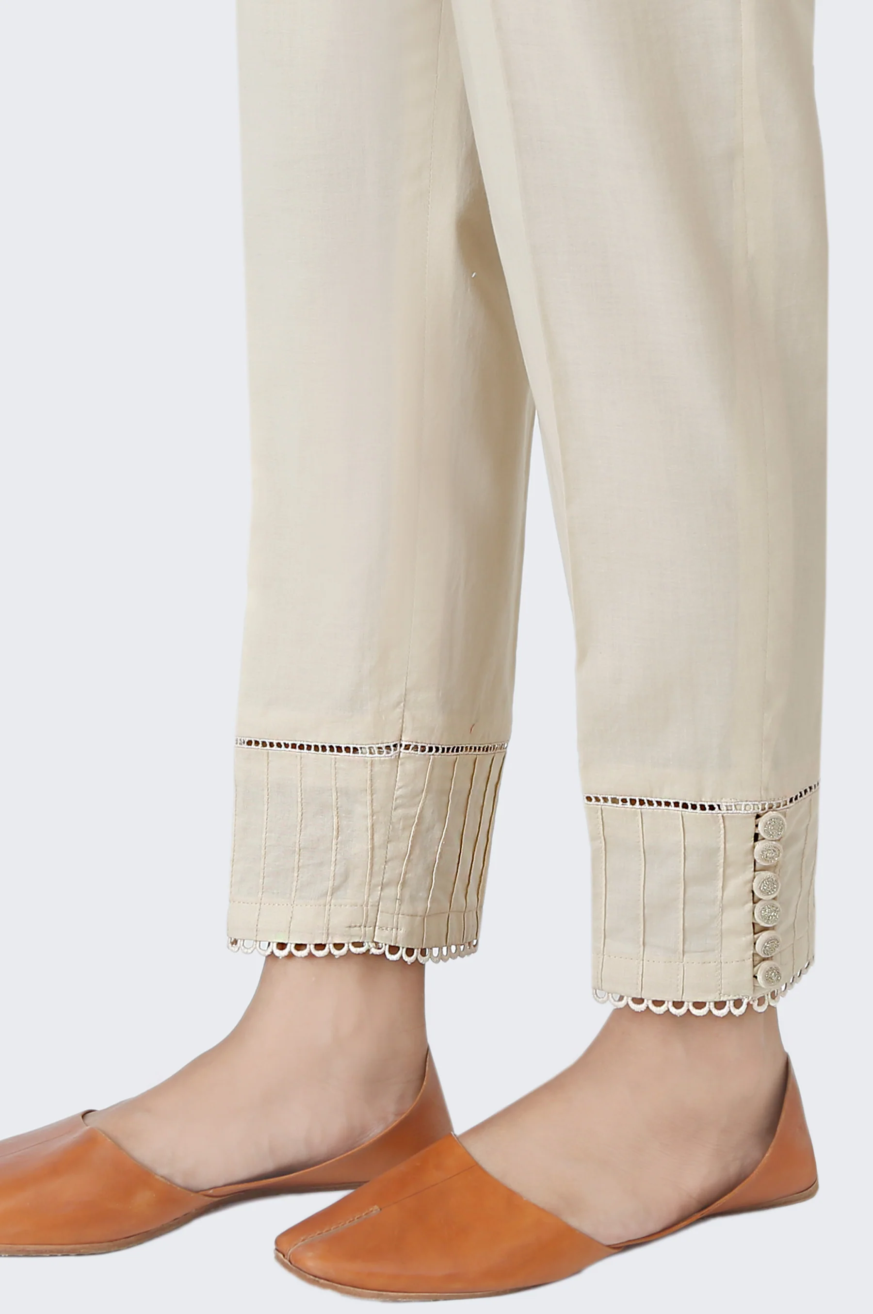 Embroidered Cambric Cigarette Pants - Beige - Image 3