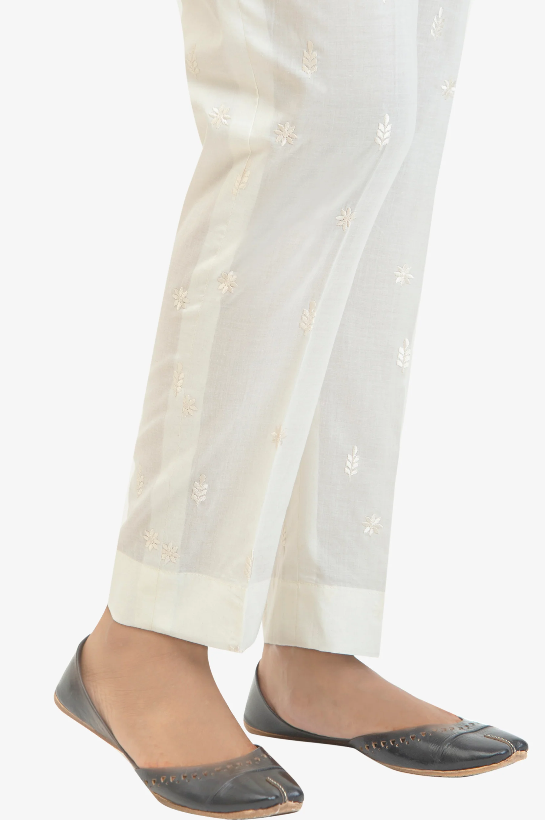 Embroidered Cambric Cigeratte Pants - Cream White - Image 2