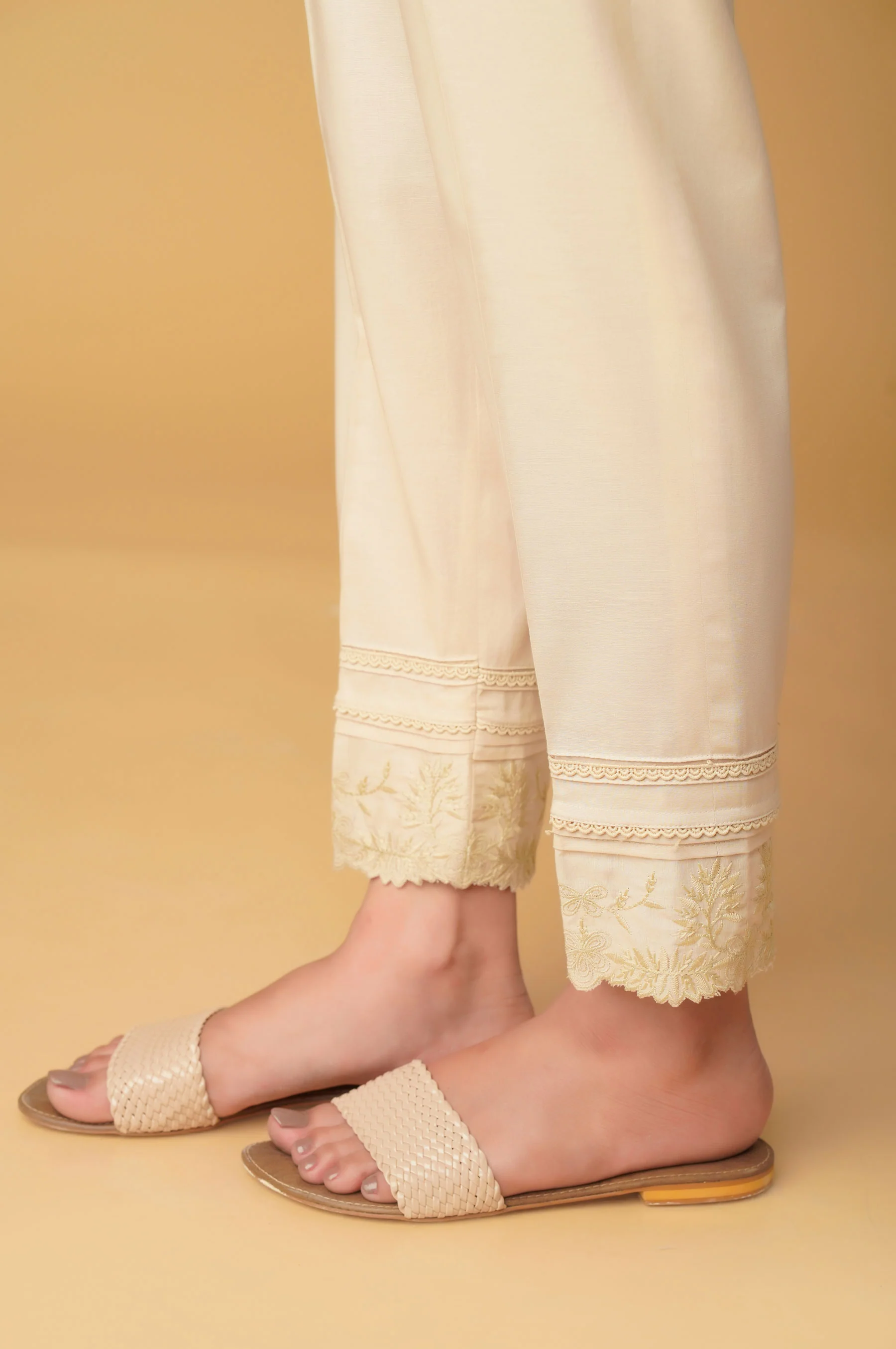 Embroidered Cambric Cigarette Pants - Beige - Image 3
