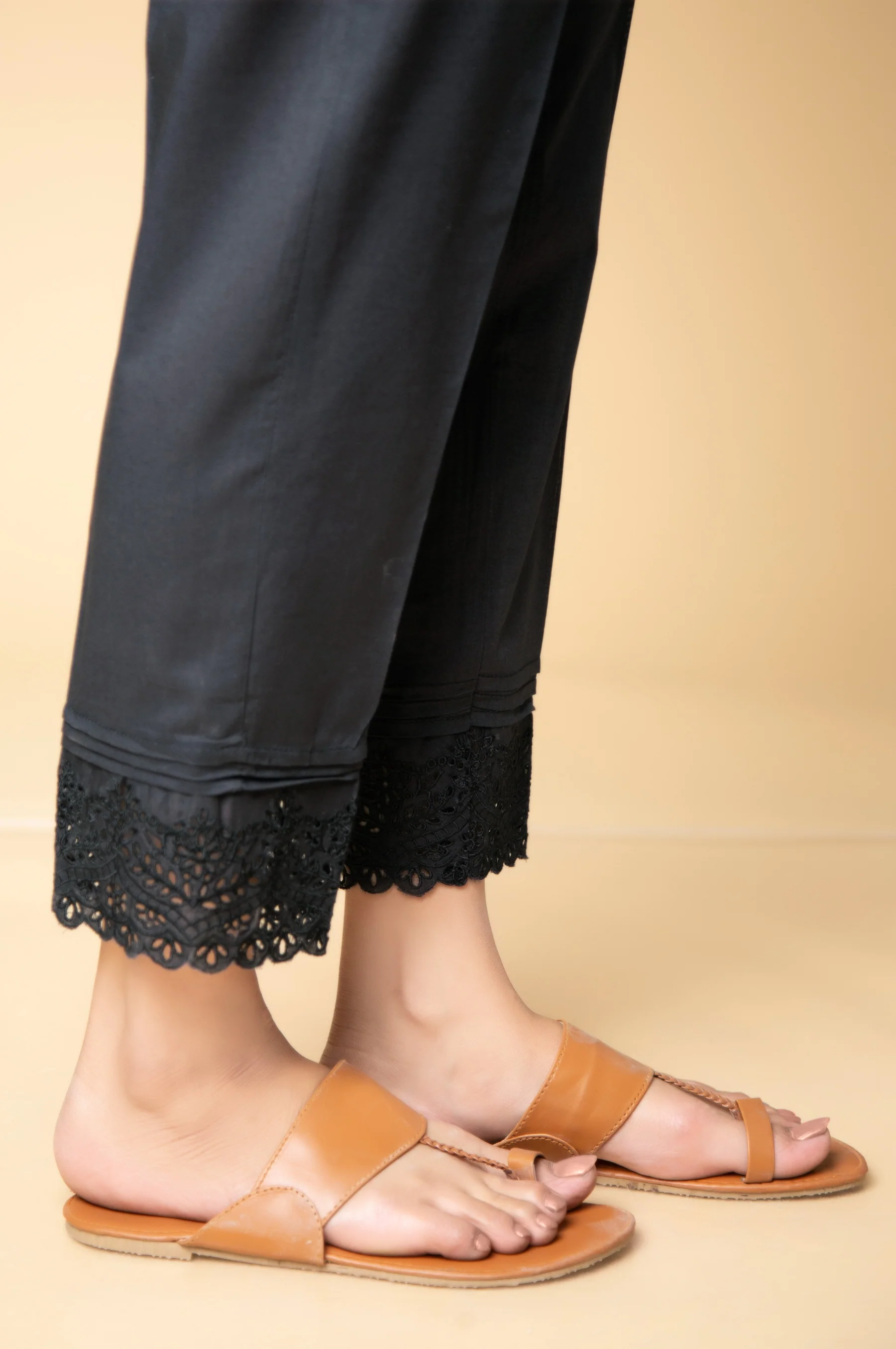 Embroidered Cambric Cigarette Pants - Black - Image 2