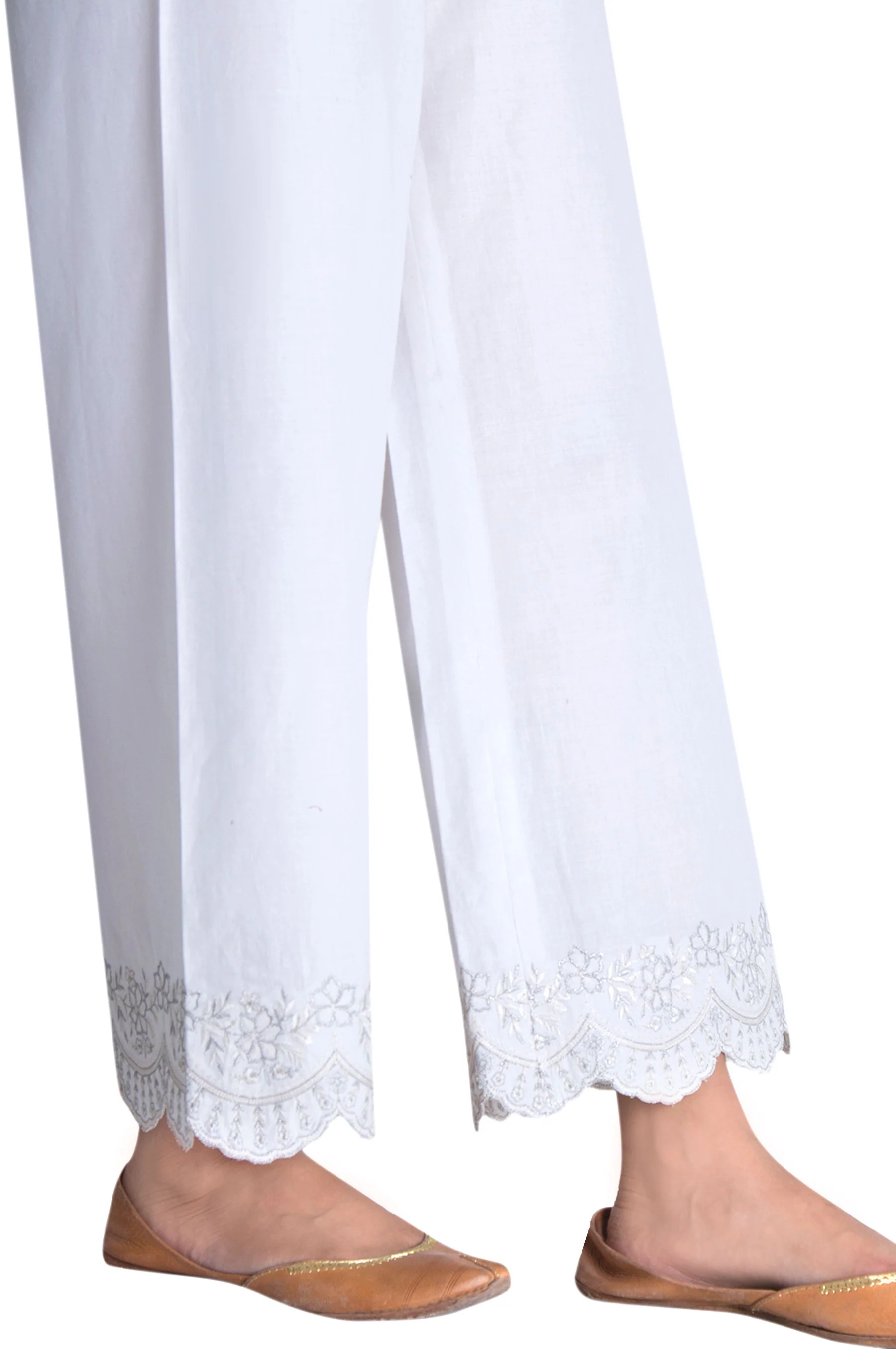 Embroidered Cambric Culottes Pant - White - Image 3
