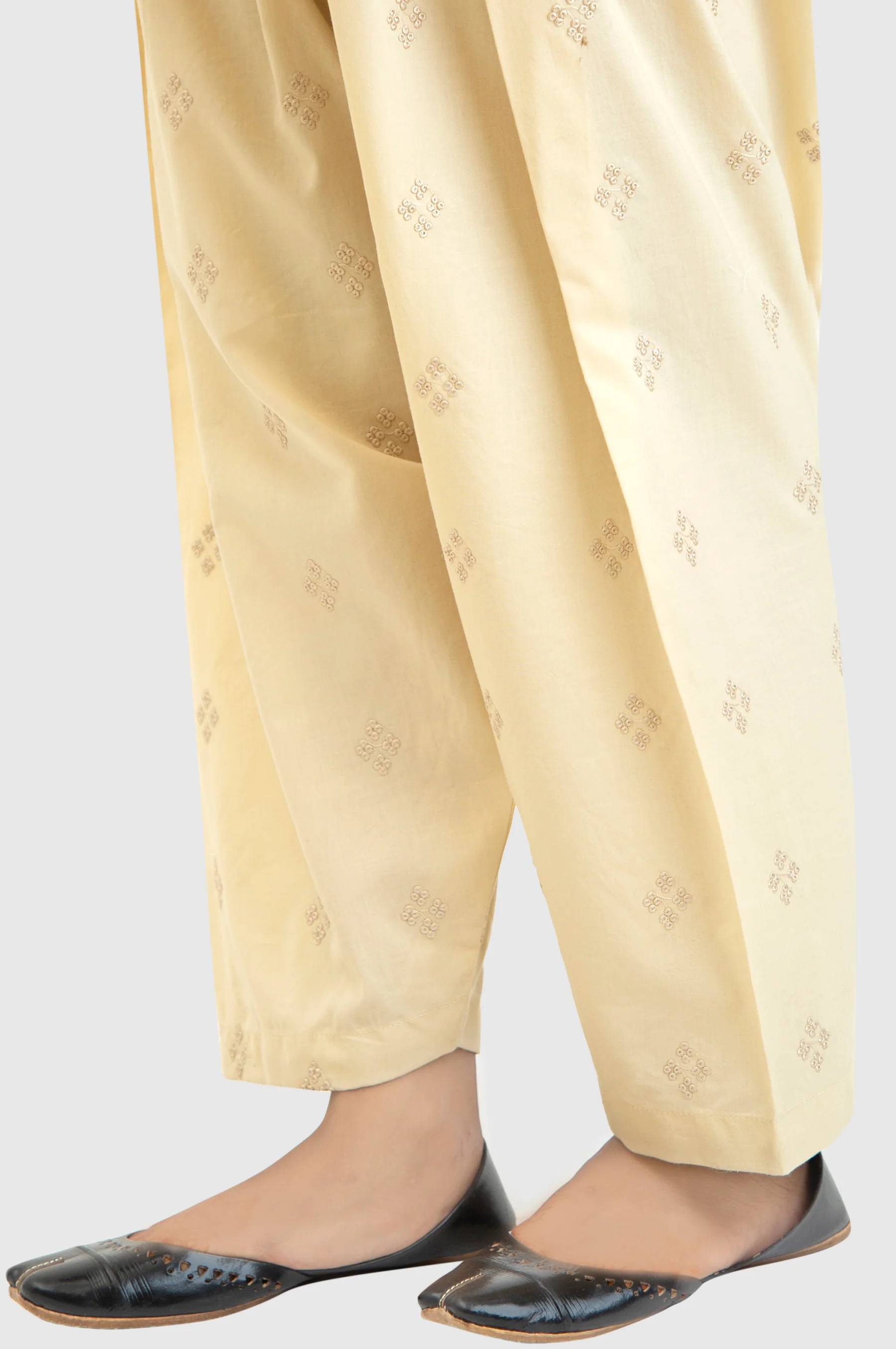 Embroidered Cambric Shalwar - Sand Beige - Image 3