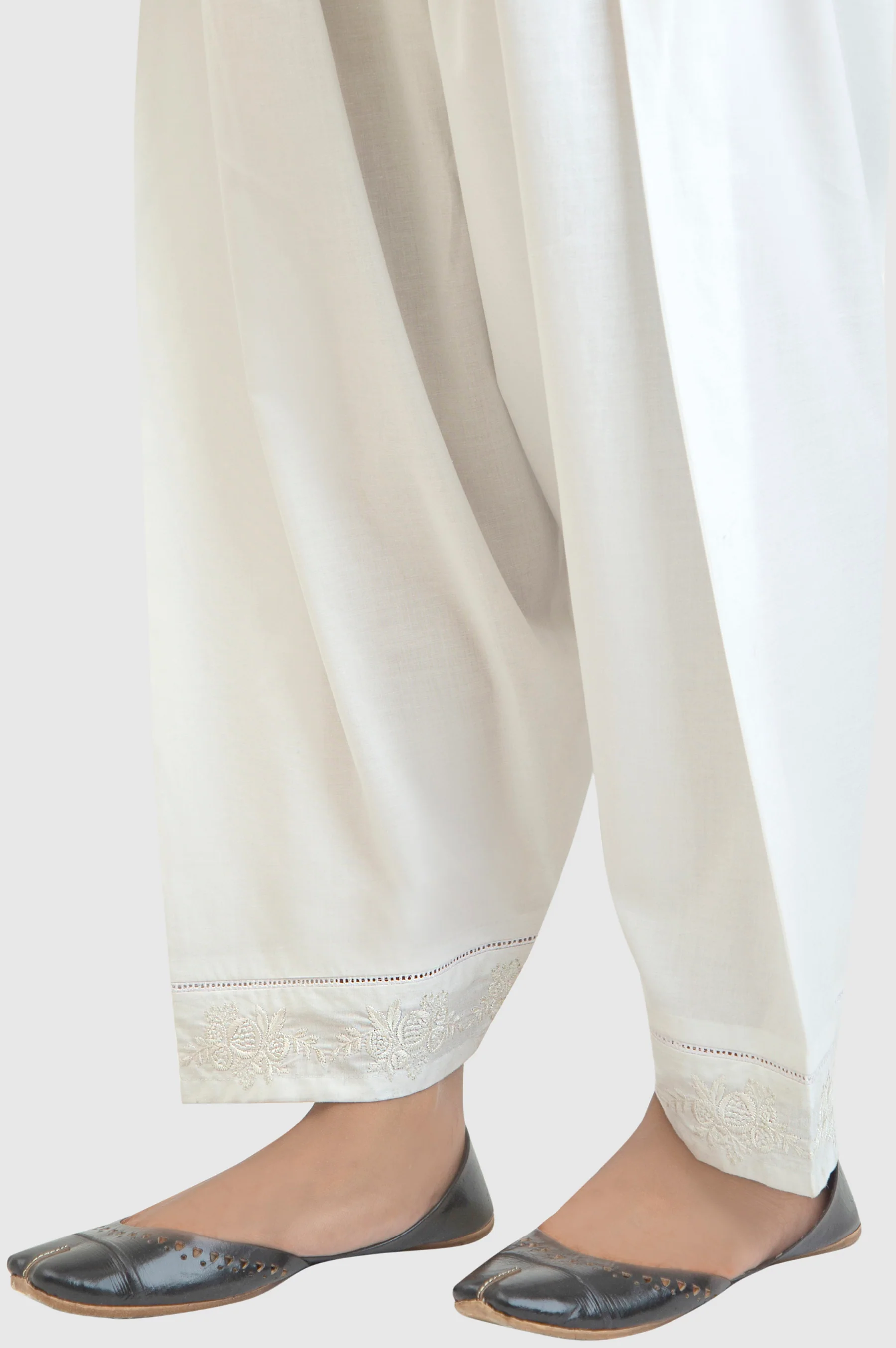 Embroidered Cambric Shalwar - Frost White - Image 3