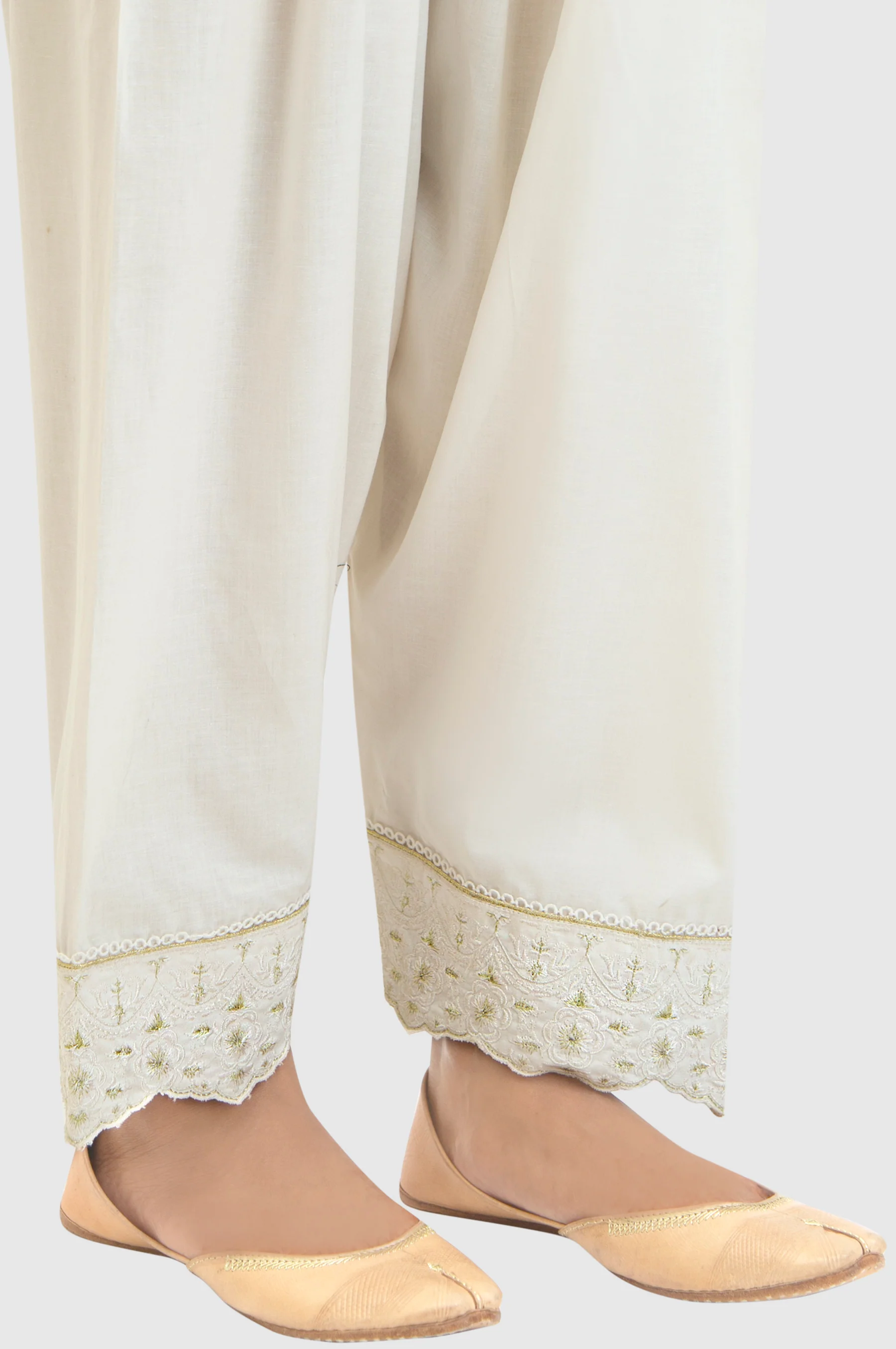 Embroidered Cambric Shalwar - Off-White - Image 3