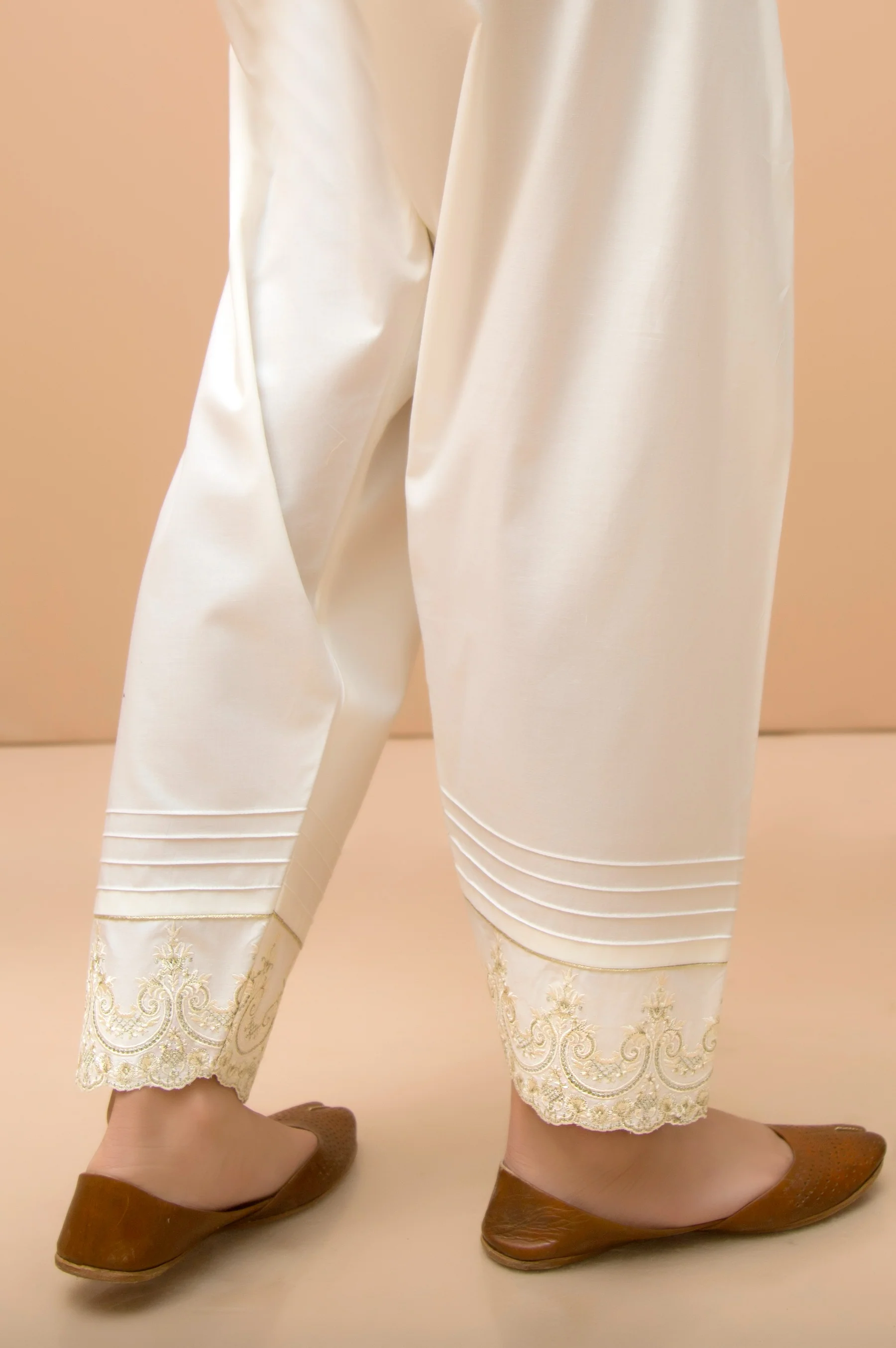 Embroidered Cambric Shalwar - White - Image 2