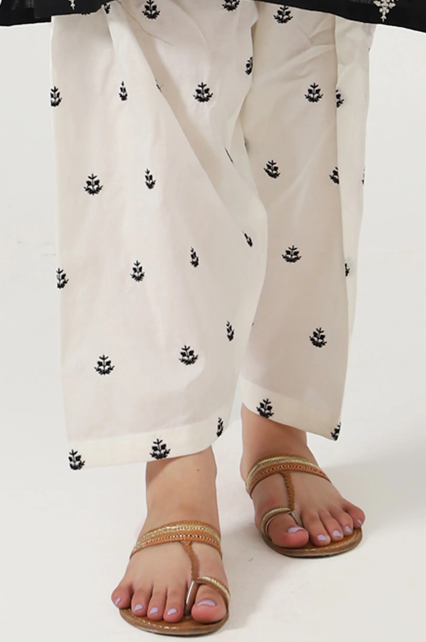 Embroidered Cambric Shalwar -White