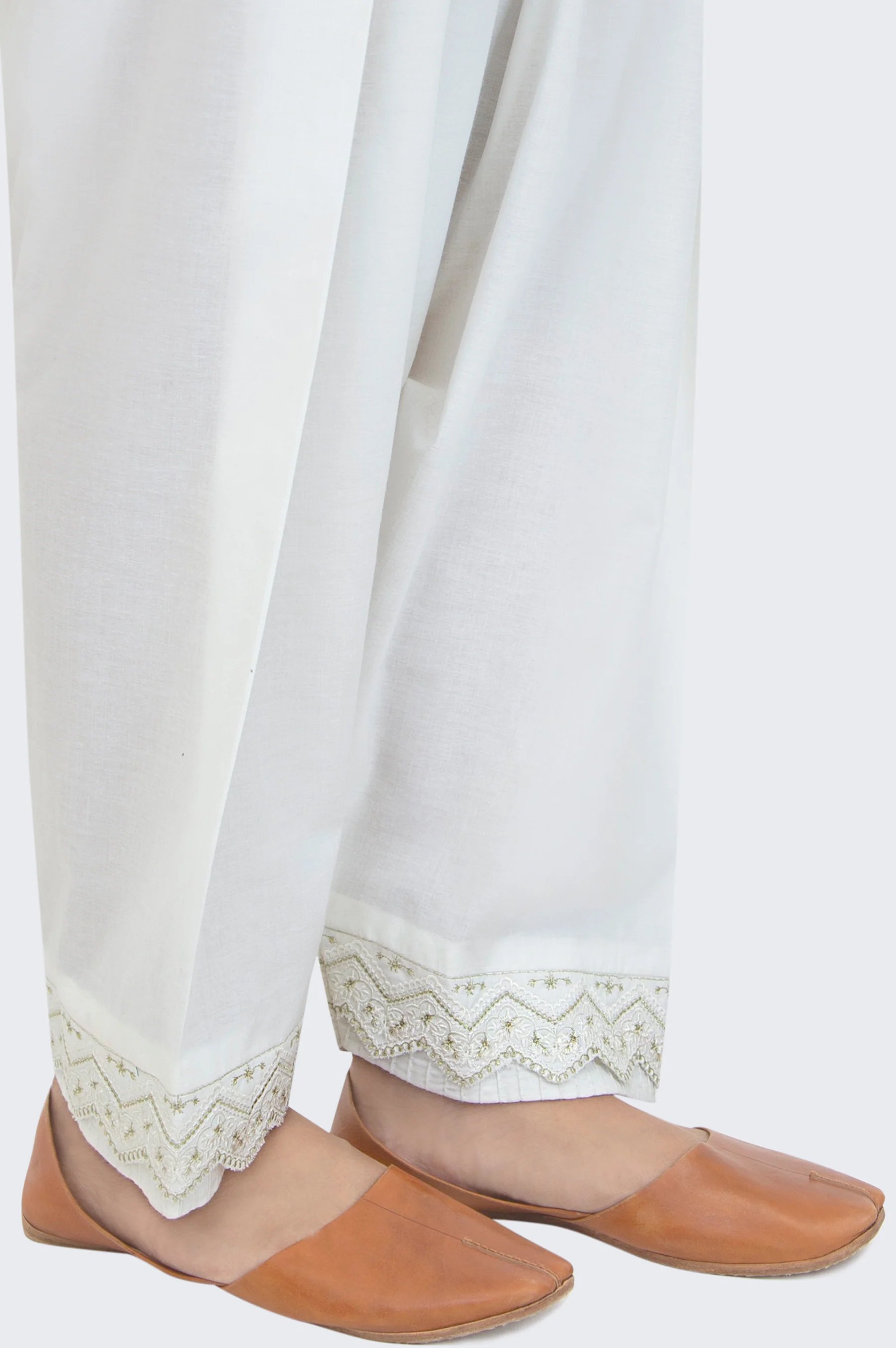 Embroidered Cambric Shalwar - White - Image 3