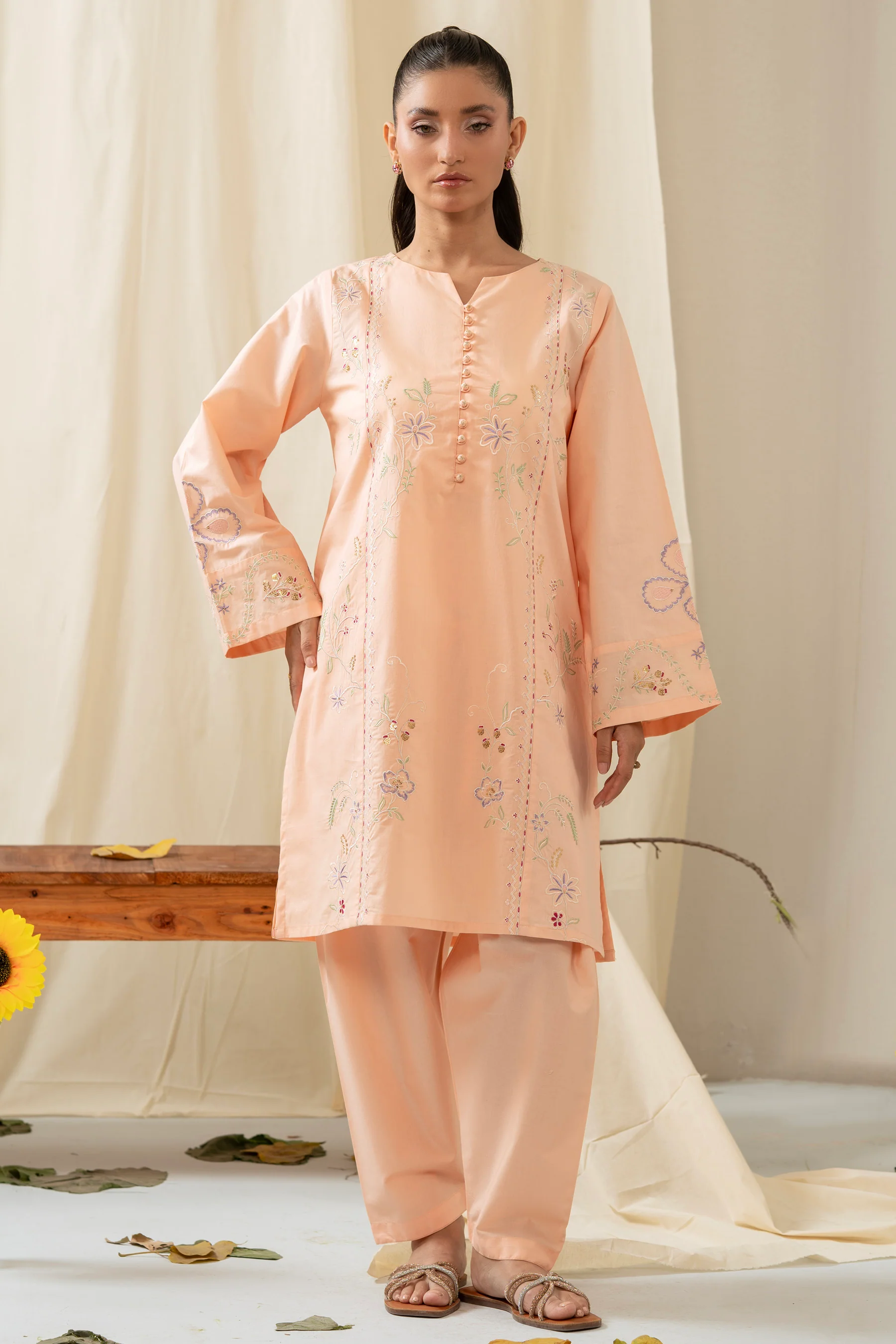 EMBROIDERED CAMBRIC STITCHED 2 PIECE SUIT