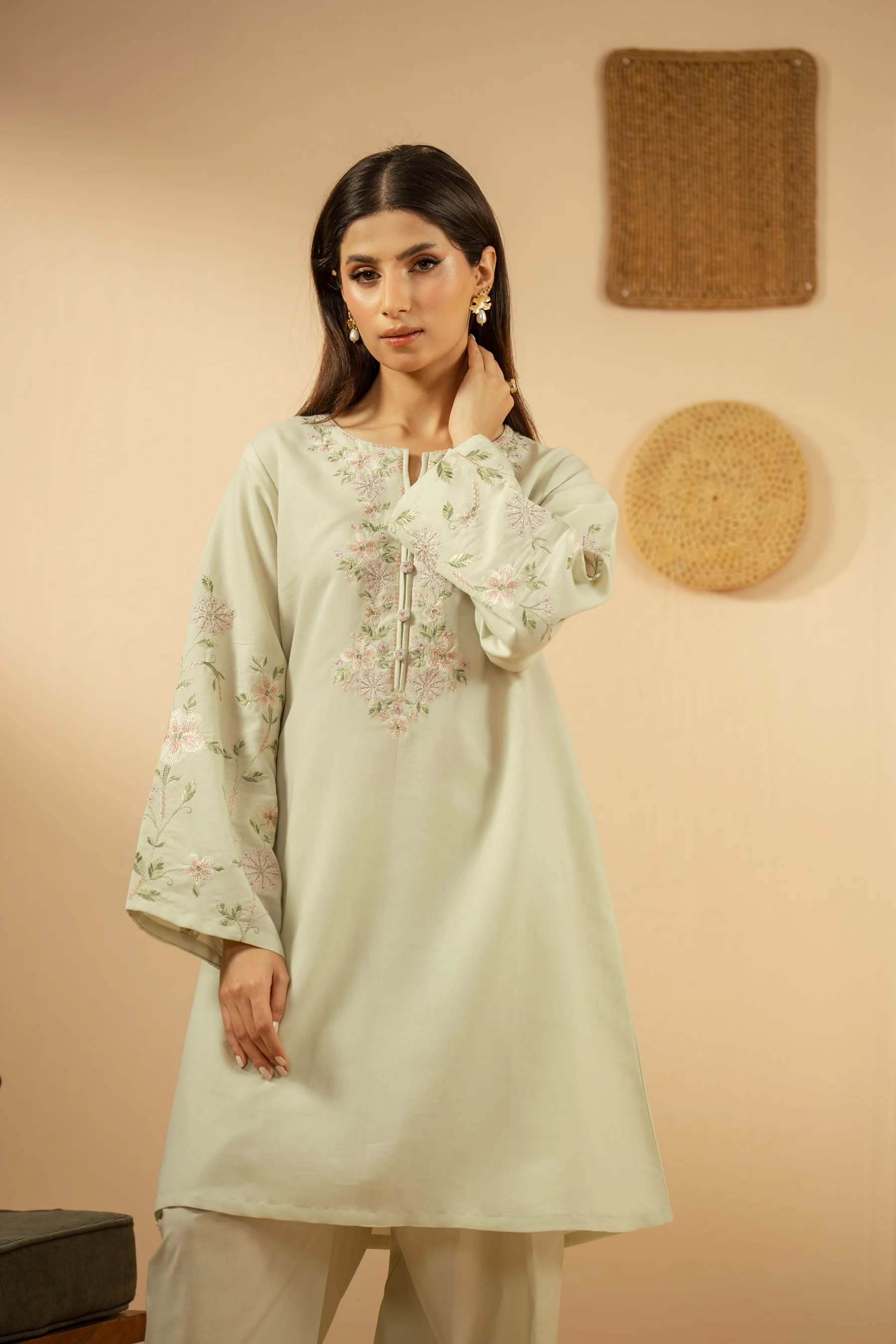 EMBROIDERED CAMBRIC ZARI STITCHED 2 PIECE SUIT - Image 3