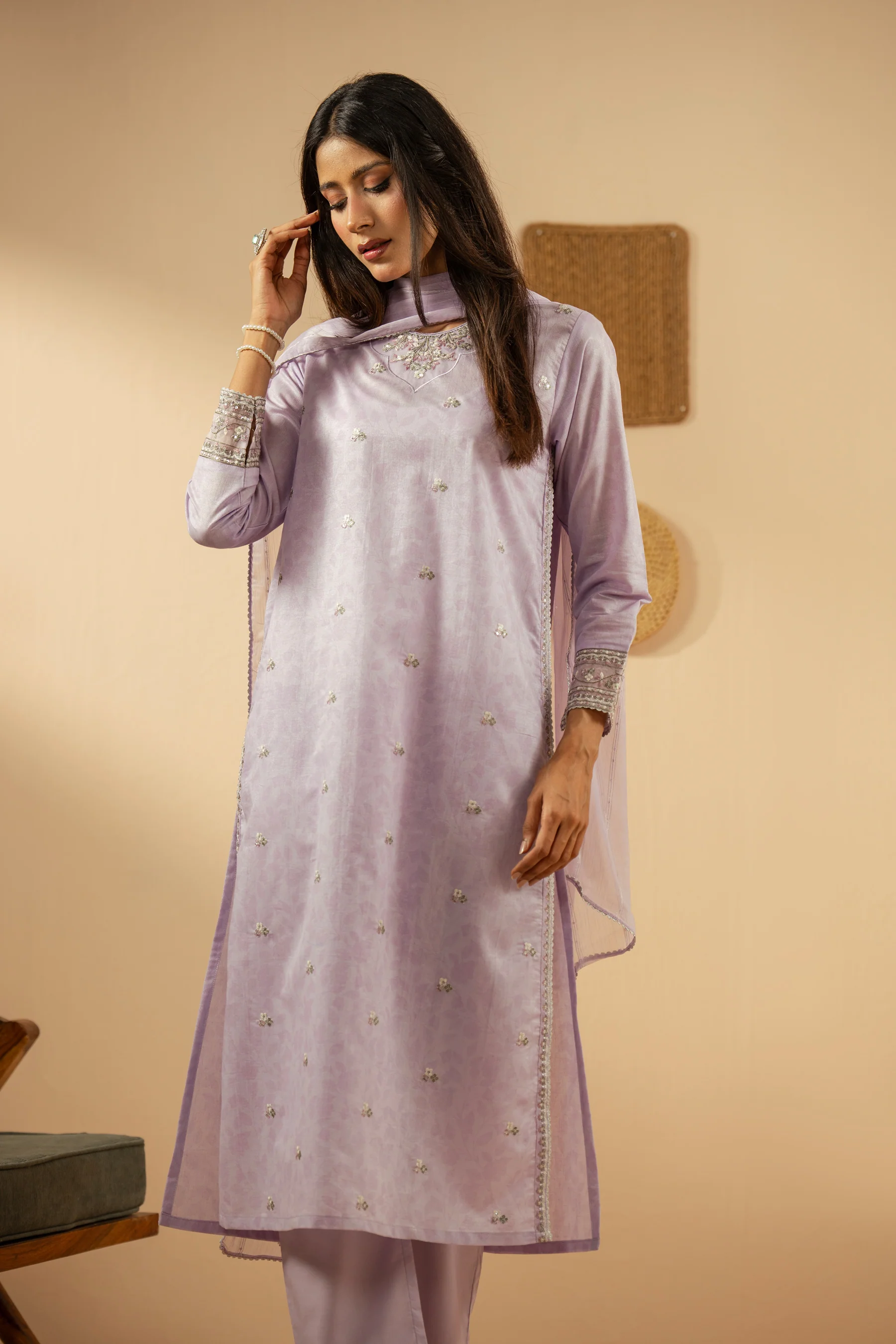 EMBROIDERED CAMBRIC ZARI STITCHED 3 PIECE SUIT - Image 3