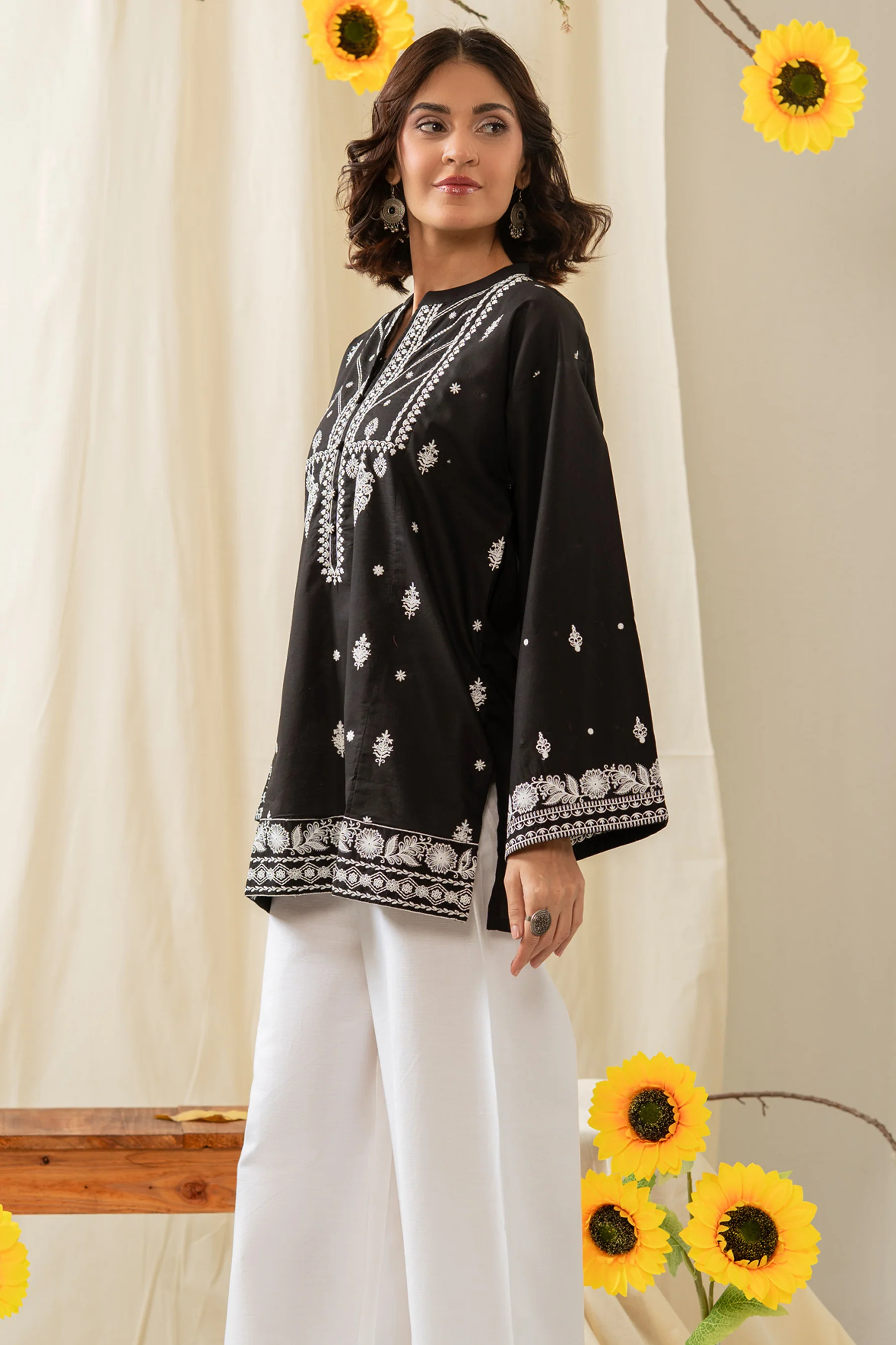 EMBROIDERED CHIKANKARI CAMBRIC STITCHED 1 PIECE SHIRT - Image 4