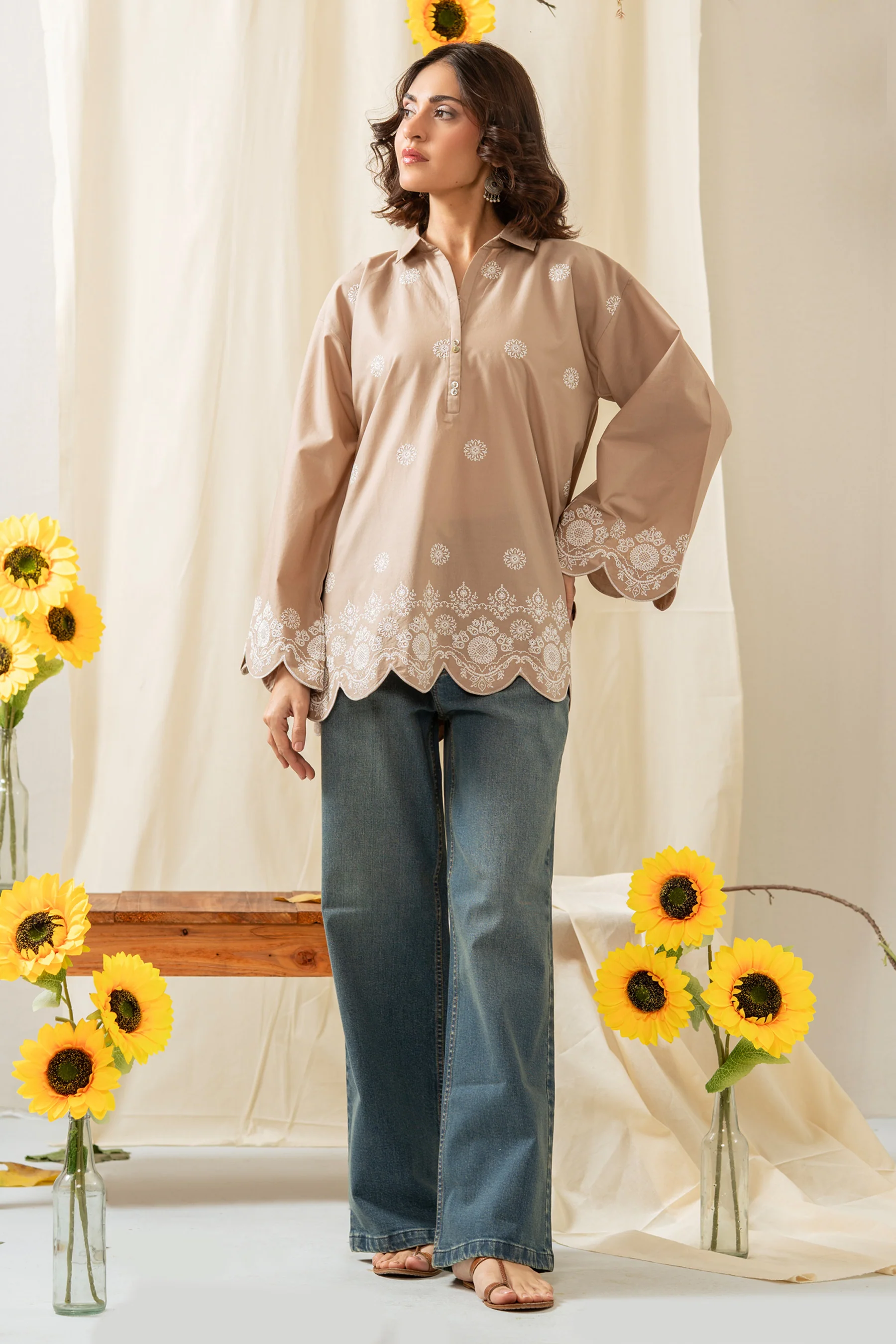 EMBROIDERED CHIKANKARI CAMBRIC STITCHED 1 PIECE SHIRT - Image 3