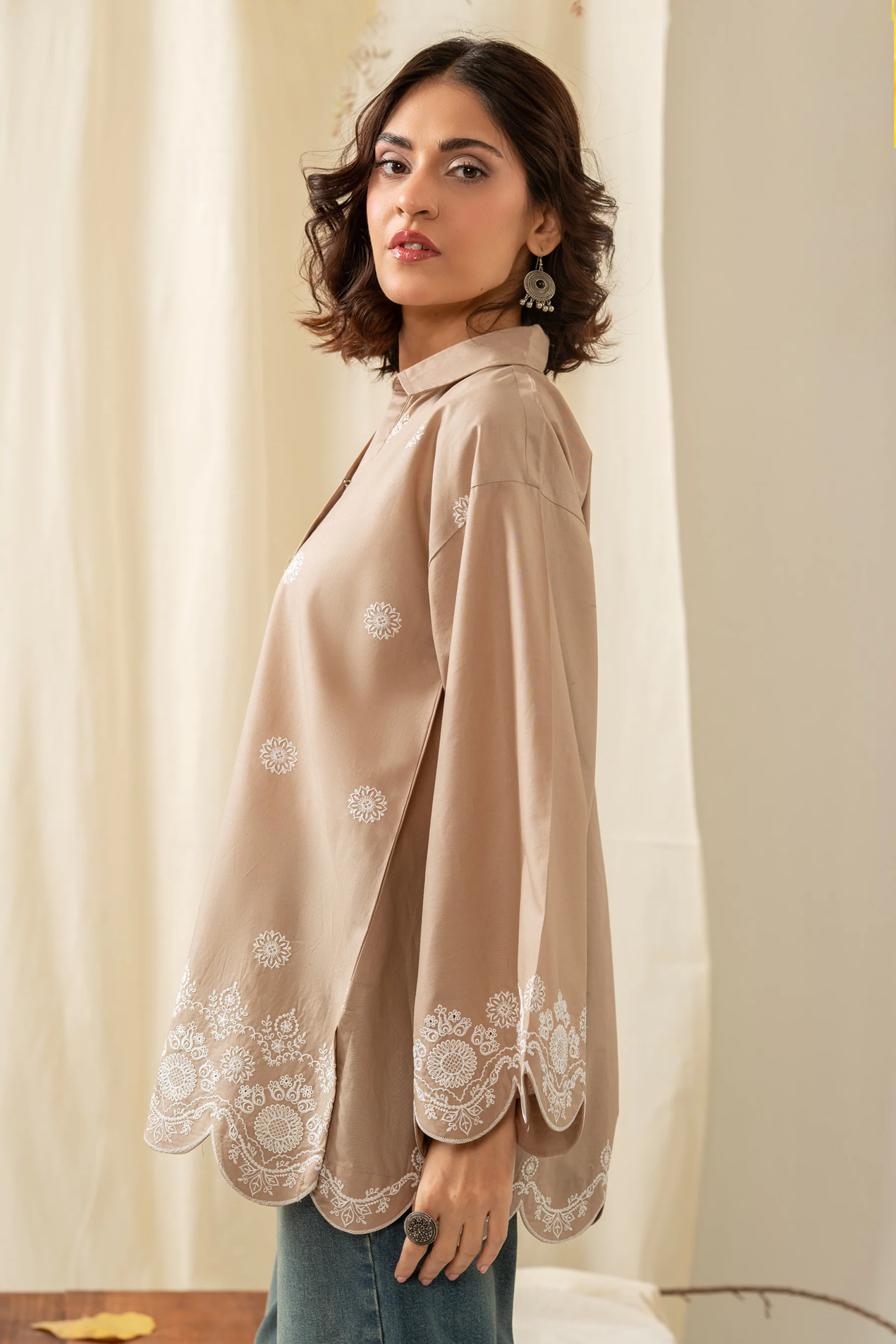 EMBROIDERED CHIKANKARI CAMBRIC STITCHED 1 PIECE SHIRT - Image 6