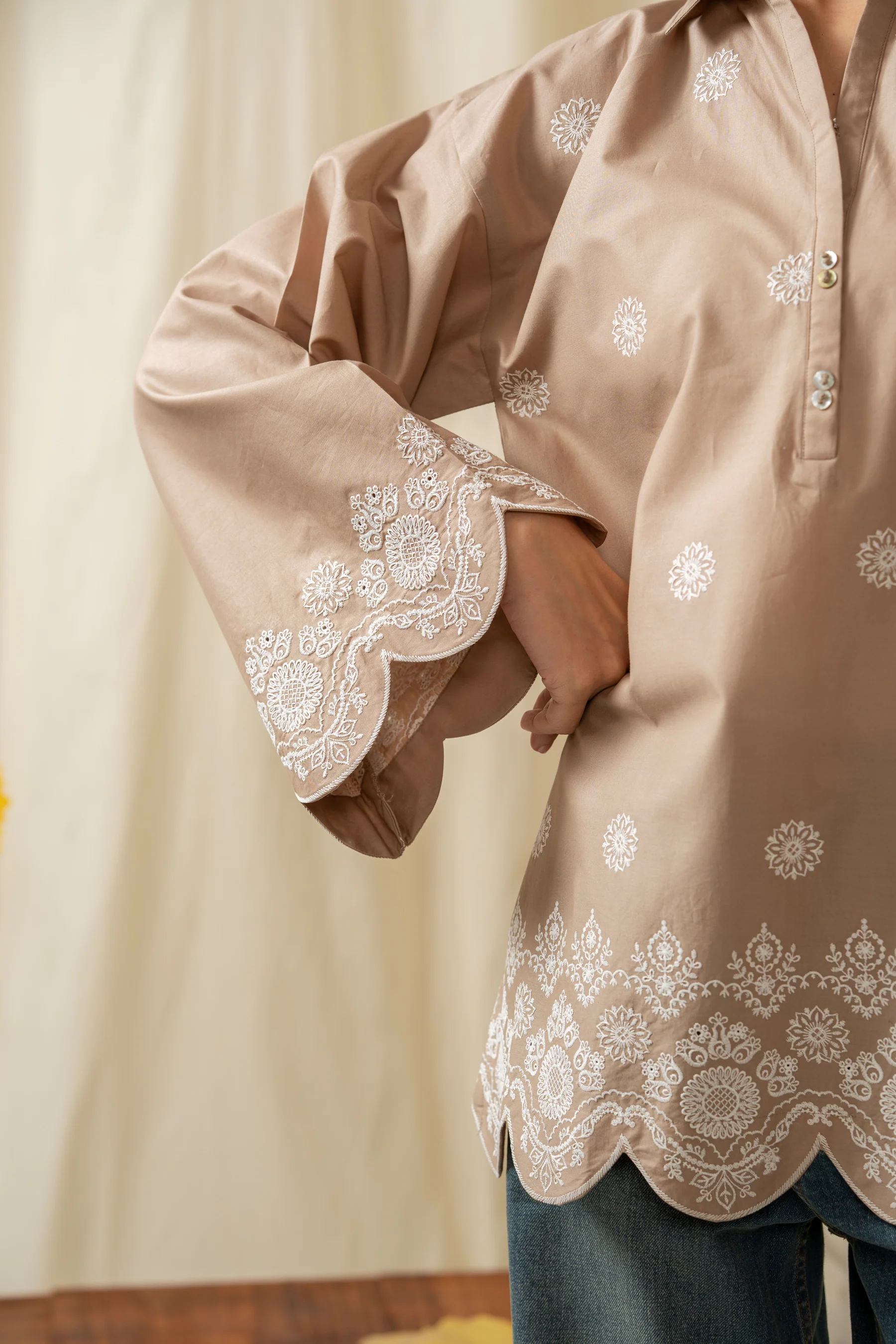 EMBROIDERED CHIKANKARI CAMBRIC STITCHED 1 PIECE SHIRT - Image 7