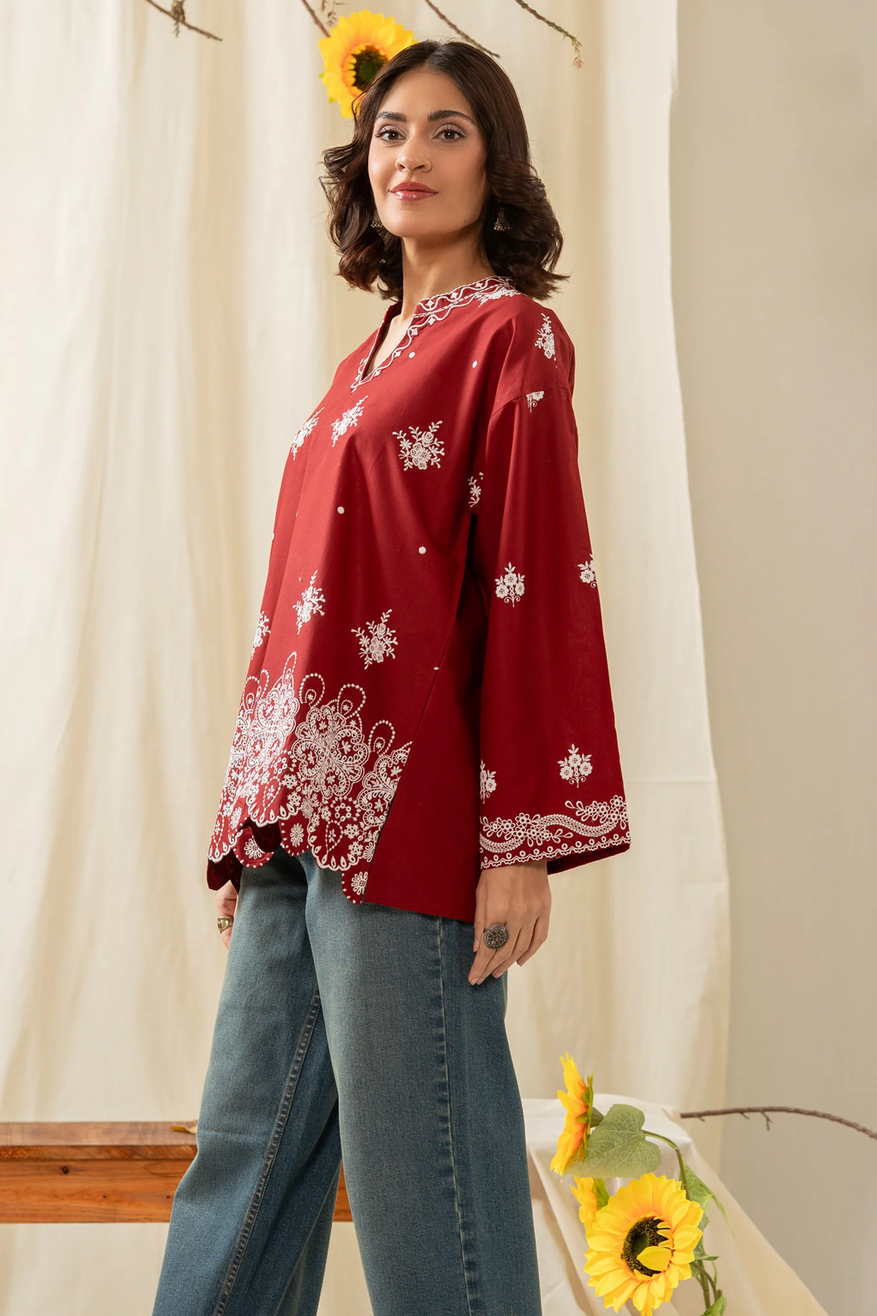 EMBROIDERED CHIKANKARI CAMBRIC STITCHED 1 PIECE SHIRT - Image 5