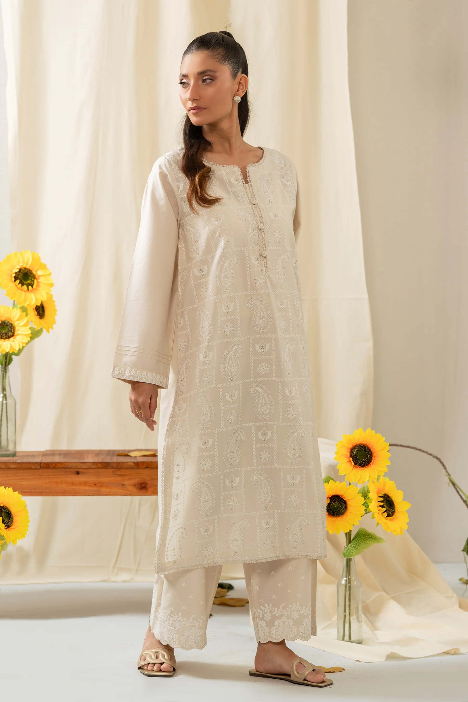 EMBROIDERED CHIKANKARI CAMBRIC STITCHED 1 PIECE SHIRT - Image 4
