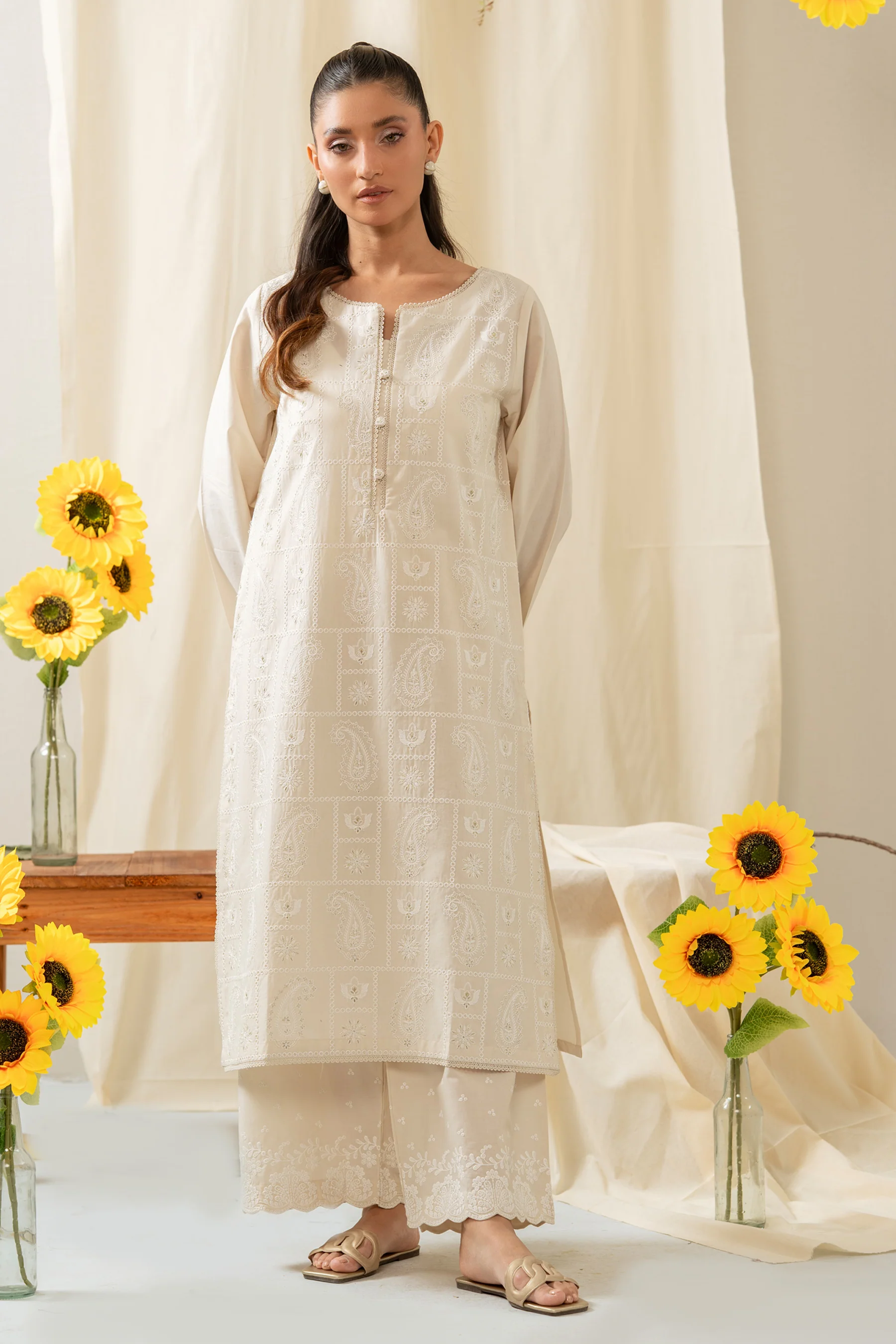 EMBROIDERED CHIKANKARI CAMBRIC STITCHED 1 PIECE SHIRT - Image 5