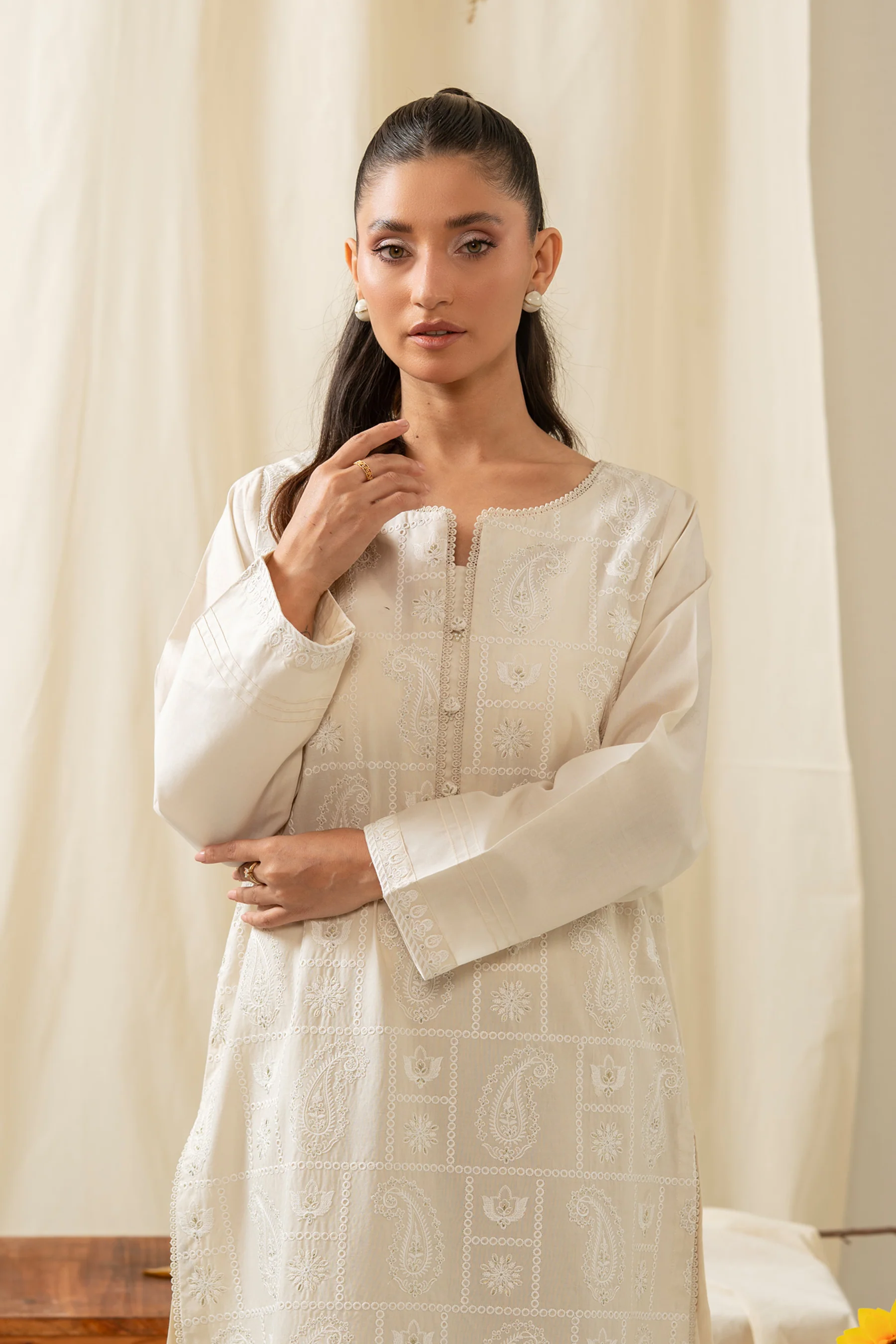 EMBROIDERED CHIKANKARI CAMBRIC STITCHED 1 PIECE SHIRT - Image 6