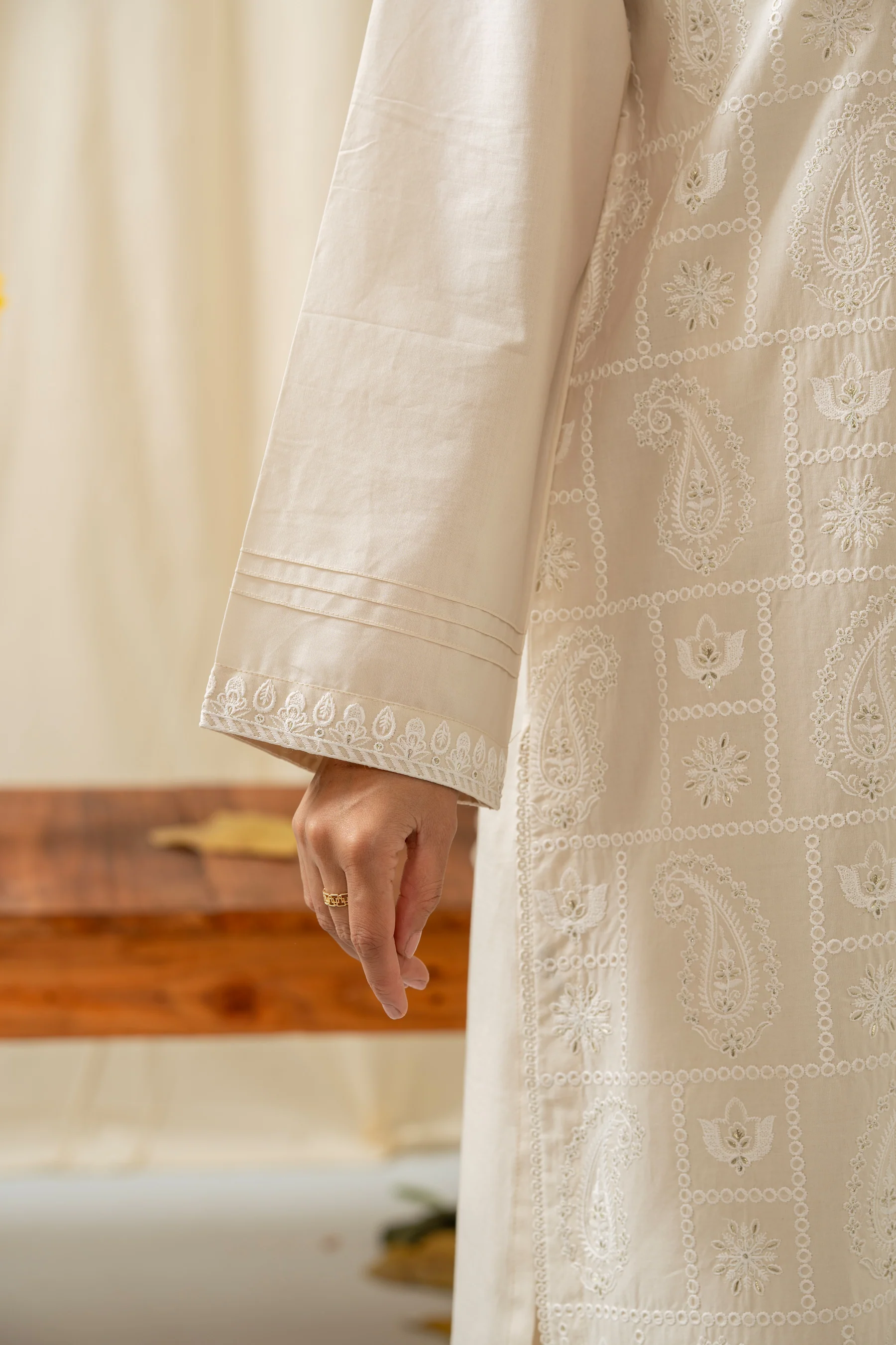 EMBROIDERED CHIKANKARI CAMBRIC STITCHED 1 PIECE SHIRT - Image 7