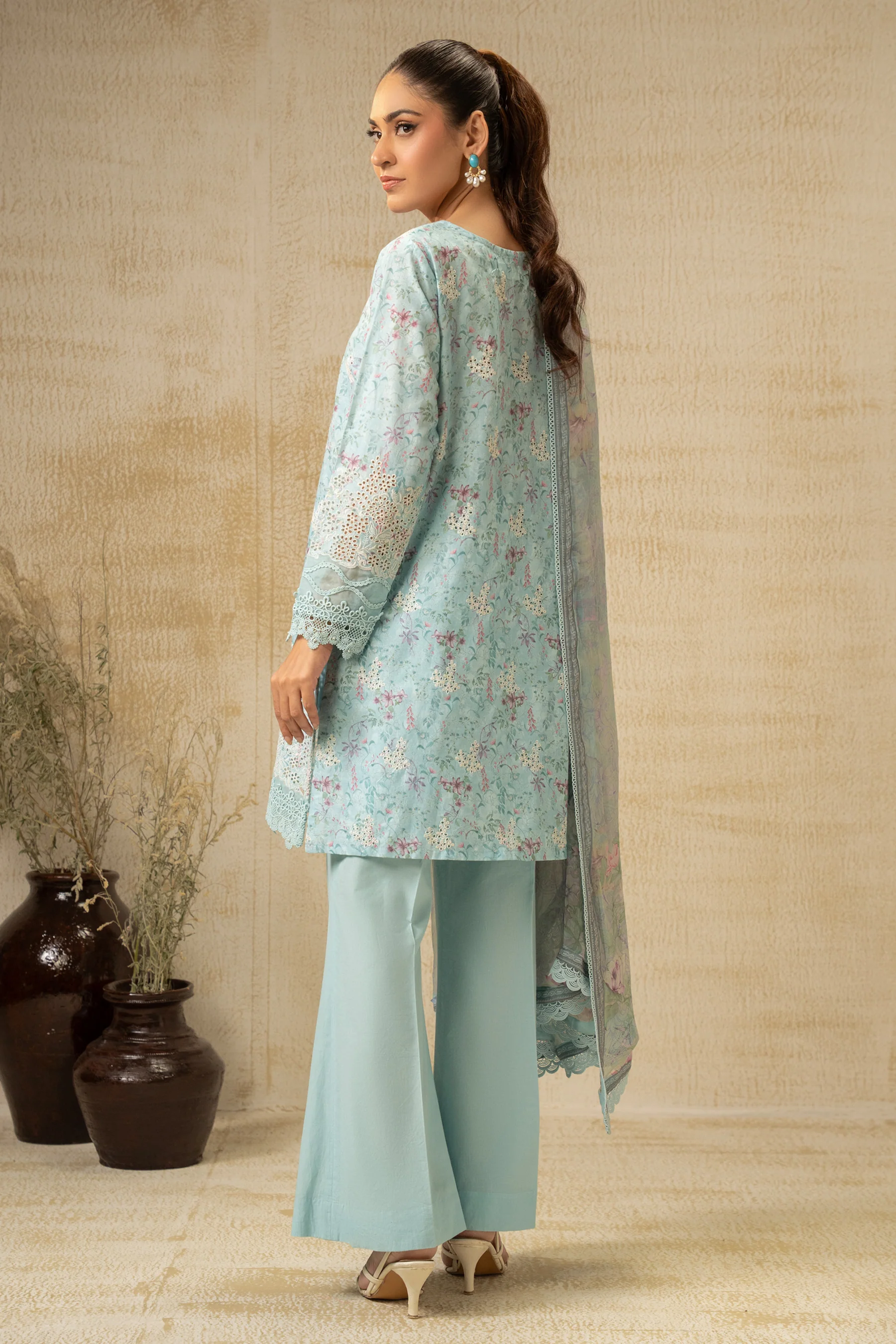 EMBROIDERED CHIKANKARI UNSTITCHED 3 PIECE SUIT - Image 3