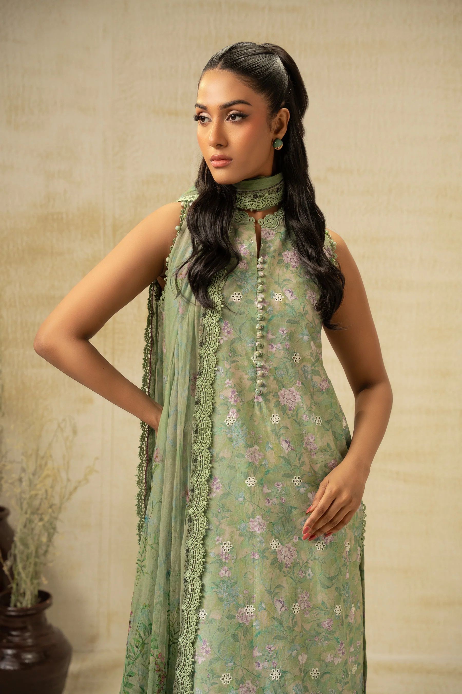 EMBROIDERED CHIKANKARI UNSTITCHED 3 PIECE SUIT - Image 3