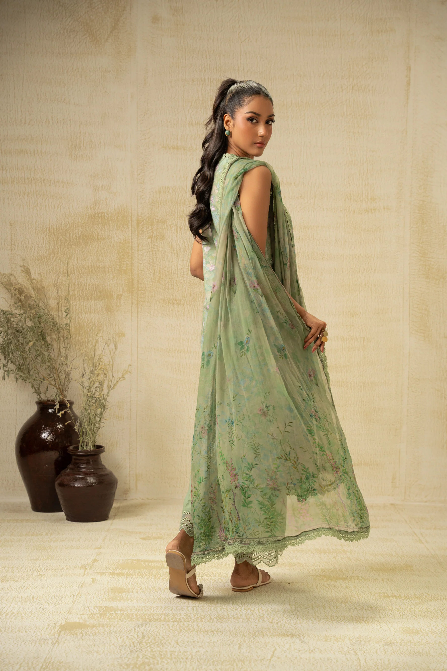 EMBROIDERED CHIKANKARI UNSTITCHED 3 PIECE SUIT - Image 5