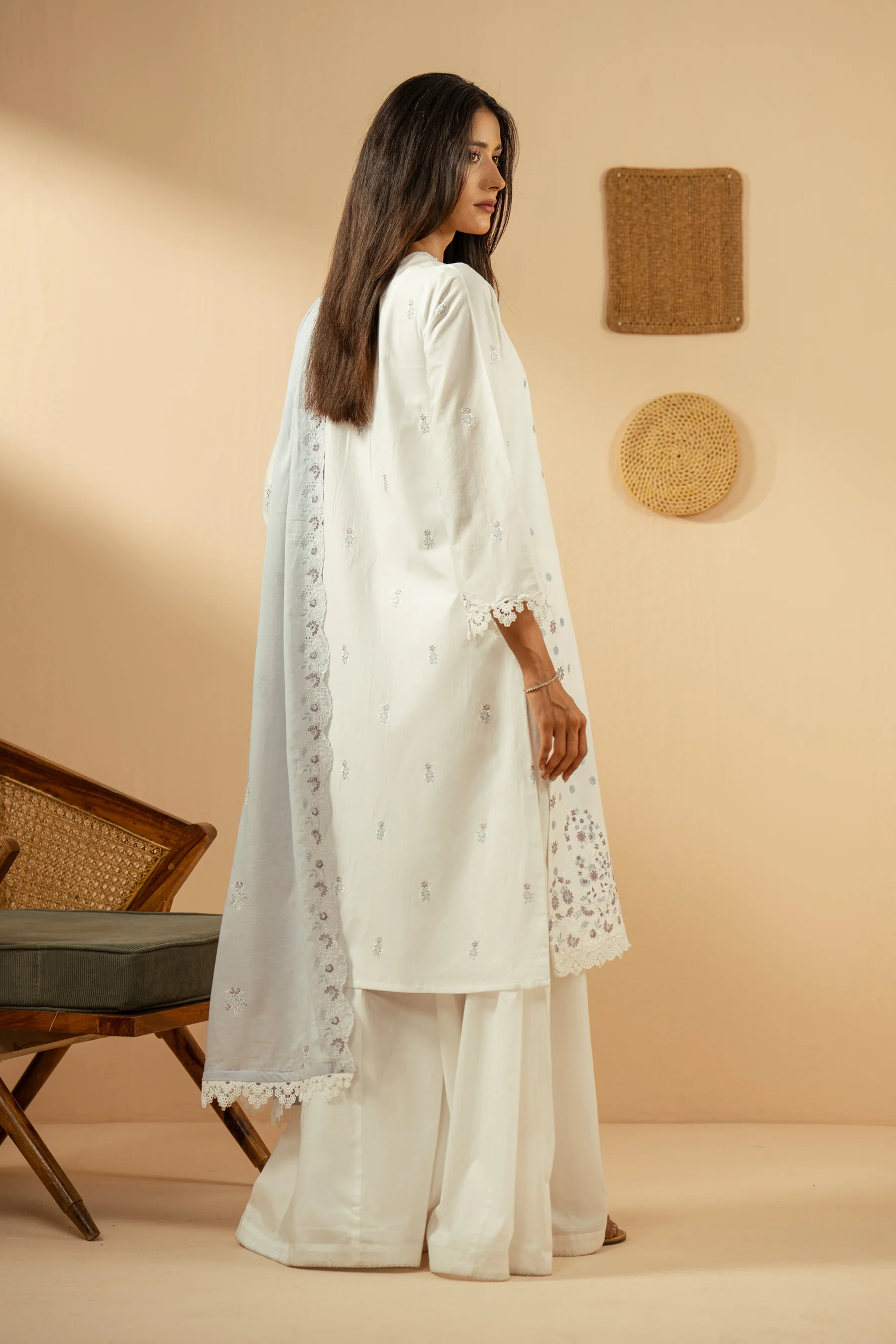 EMBROIDERED CHIKANKARI UNSTITCHED 3 PIECE SUIT - Image 3