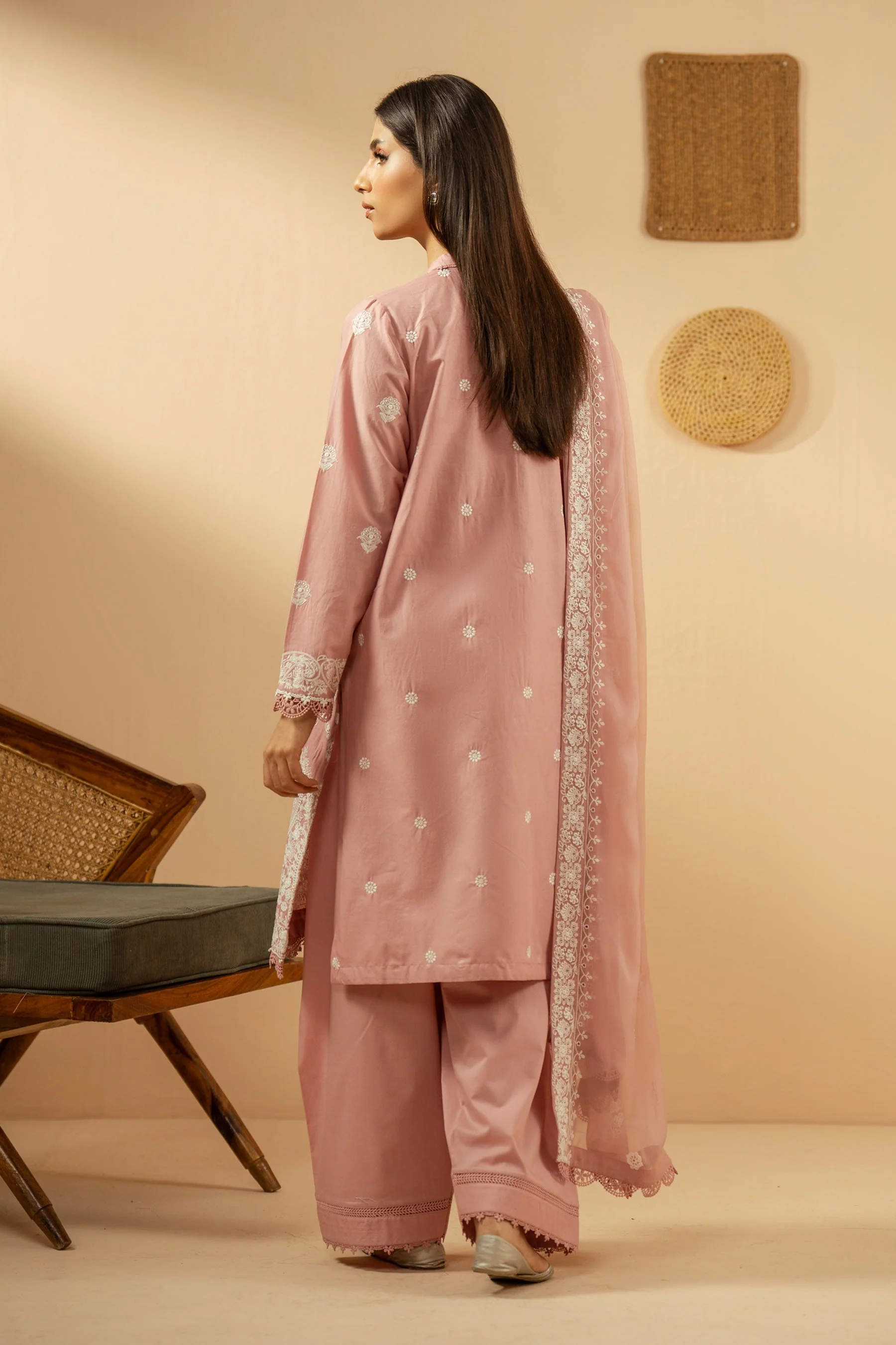 EMBROIDERED CHIKANKARI UNSTITCHED 3 PIECE SUIT (FACTORY E-OUTLET) - Image 3