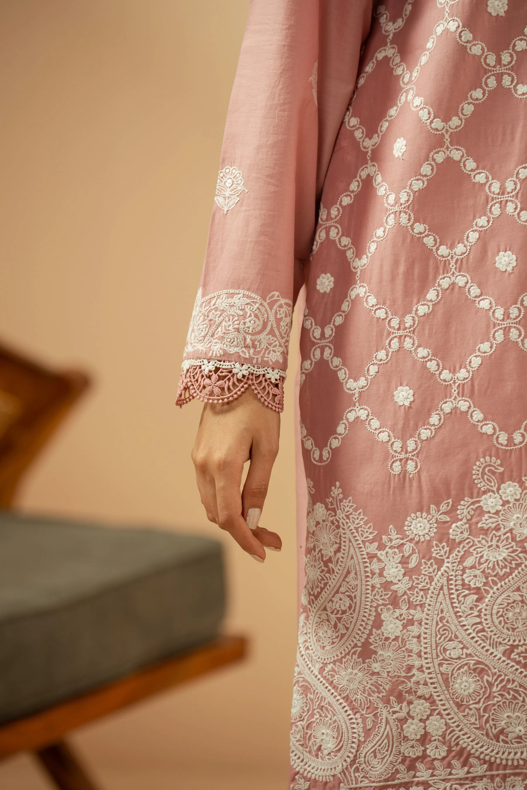EMBROIDERED CHIKANKARI UNSTITCHED 3 PIECE SUIT (FACTORY E-OUTLET) - Image 6