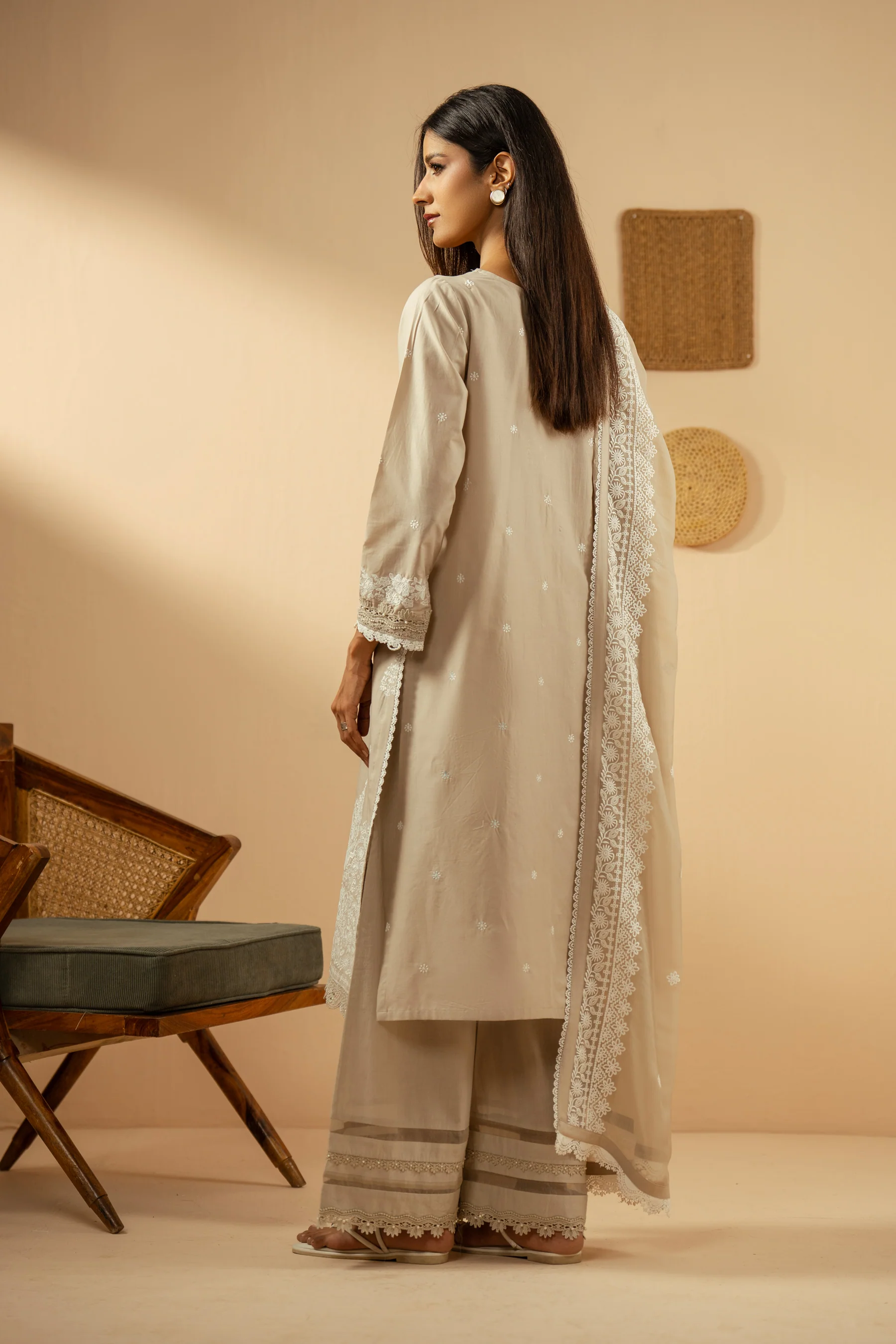 EMBROIDERED CHIKANKARI UNSTITCHED 3 PIECE SUIT - Image 5